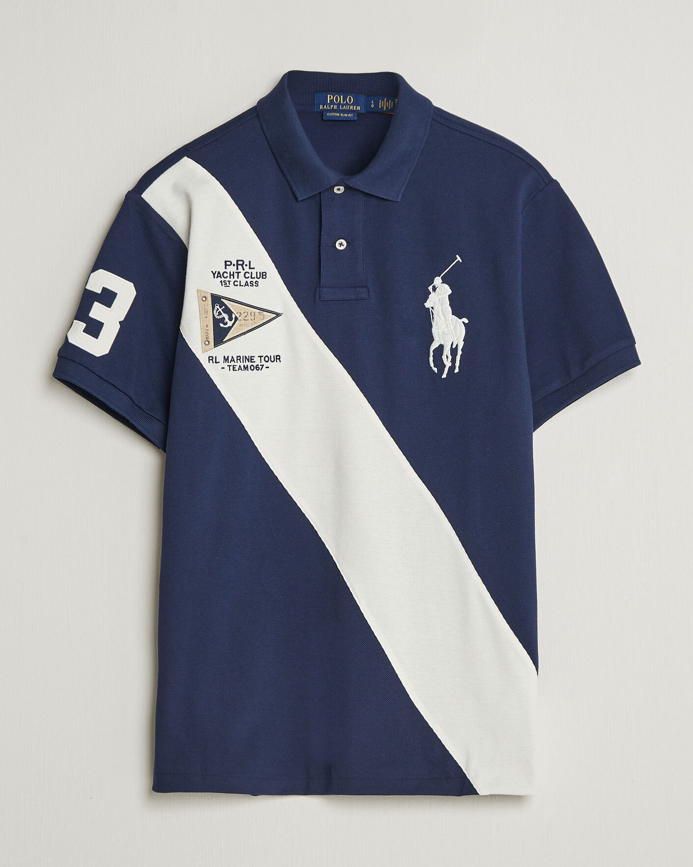 Homme | Polos | Polo Ralph Lauren | Custom Slim Diagonal Stipe Polo Newport Navy/Nevis