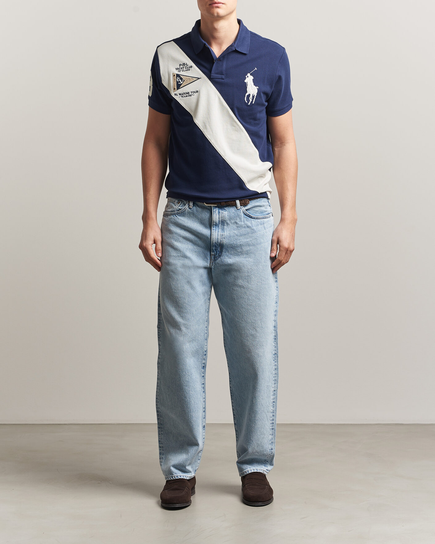 Homme | Polos | Polo Ralph Lauren | Custom Slim Diagonal Stipe Polo Newport Navy/Nevis
