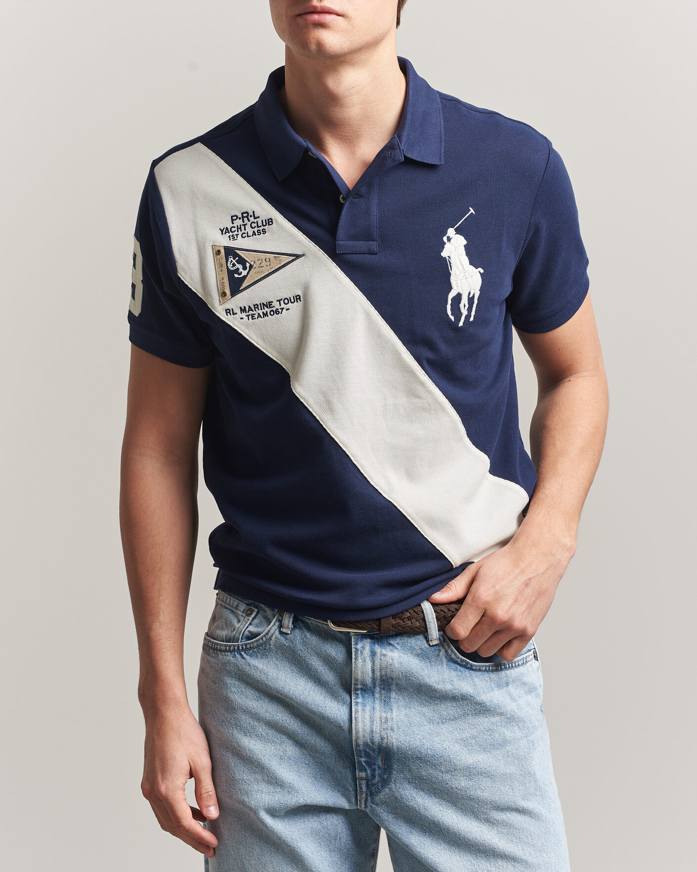 Homme | Polos | Polo Ralph Lauren | Custom Slim Diagonal Stipe Polo Newport Navy/Nevis