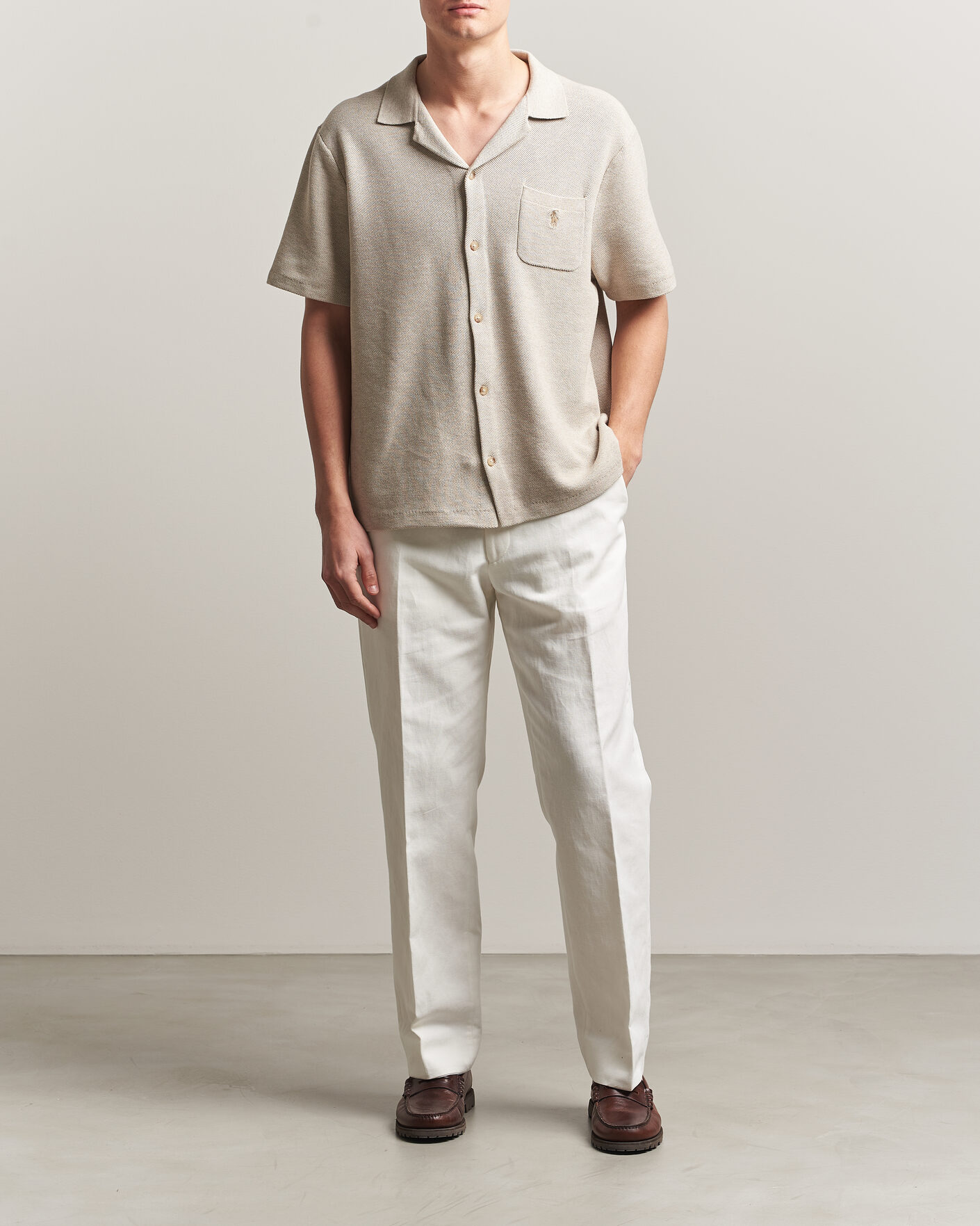 Homme | Chemises | Polo Ralph Lauren | Textured Camp Collar Cardigan Light Walnut Brown