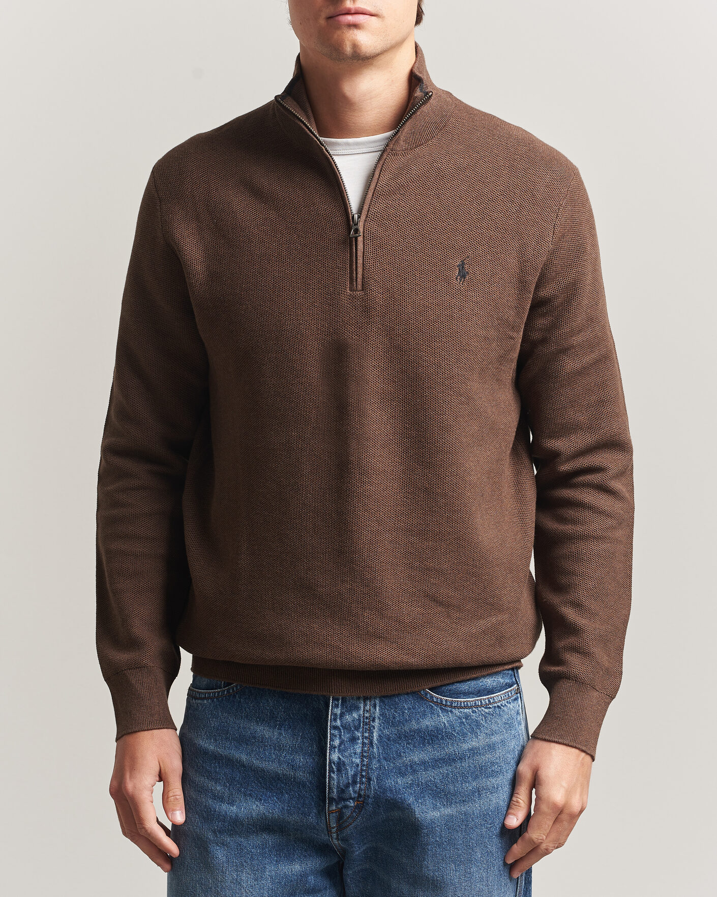 Homme | Pulls Et Tricots | Polo Ralph Lauren | Textued Half-Zip Nutmeg Brown Heather