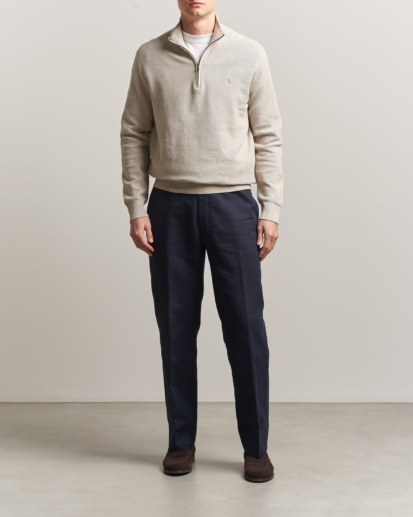 Homme | Pulls Et Tricots | Polo Ralph Lauren | Textued Half-Zip Light Walnut Brown Heather