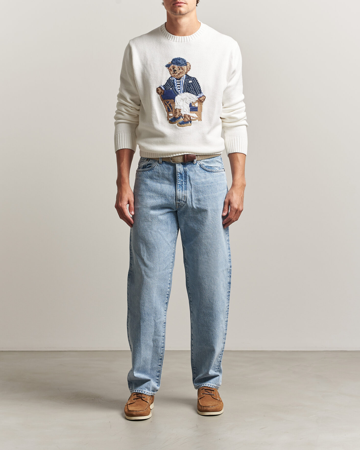 Homme | Pulls Et Tricots | Polo Ralph Lauren | Newport Bear Cotton/Linen Sweater Deckwash White
