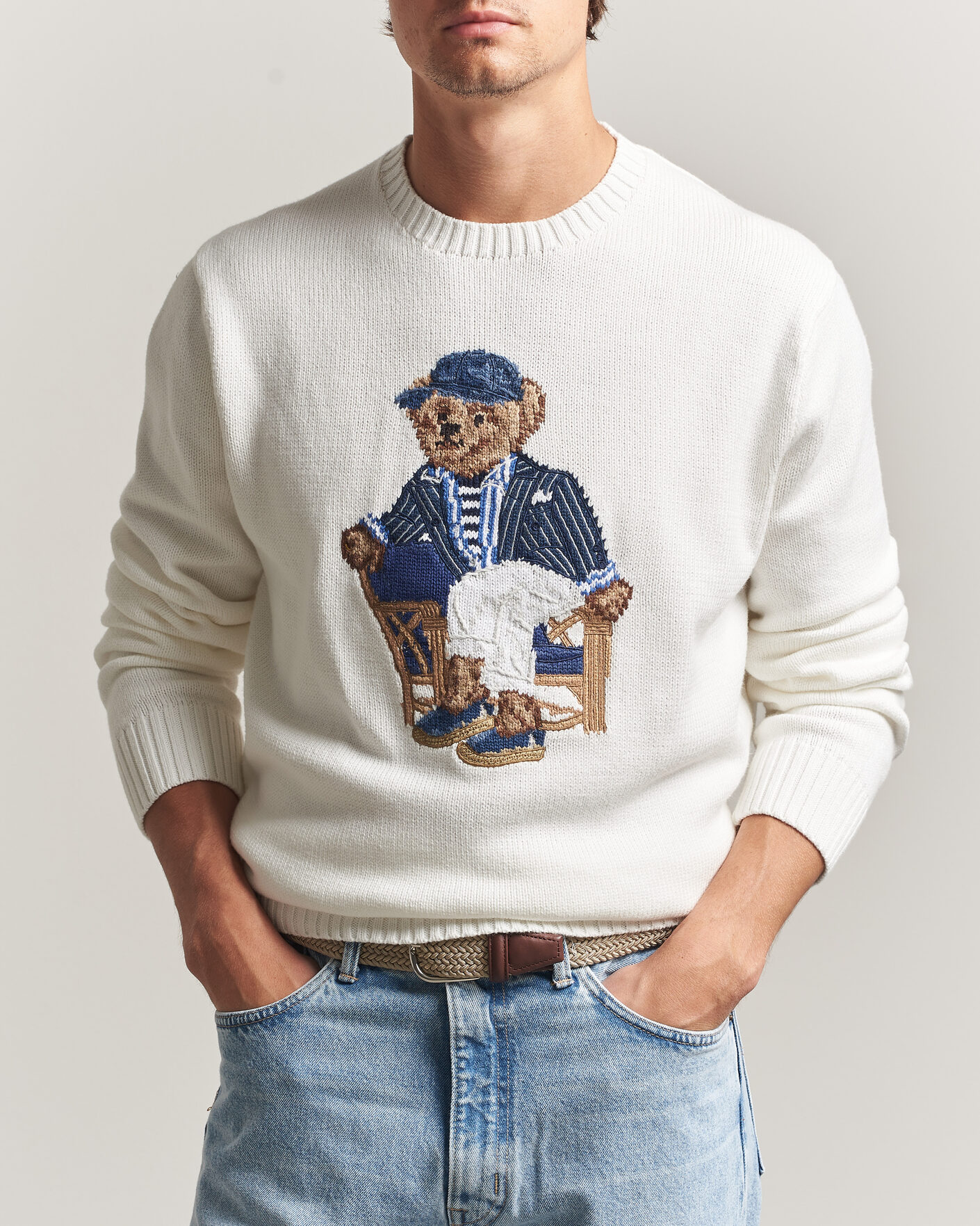 Homme | Pulls Et Tricots | Polo Ralph Lauren | Newport Bear Cotton/Linen Sweater Deckwash White
