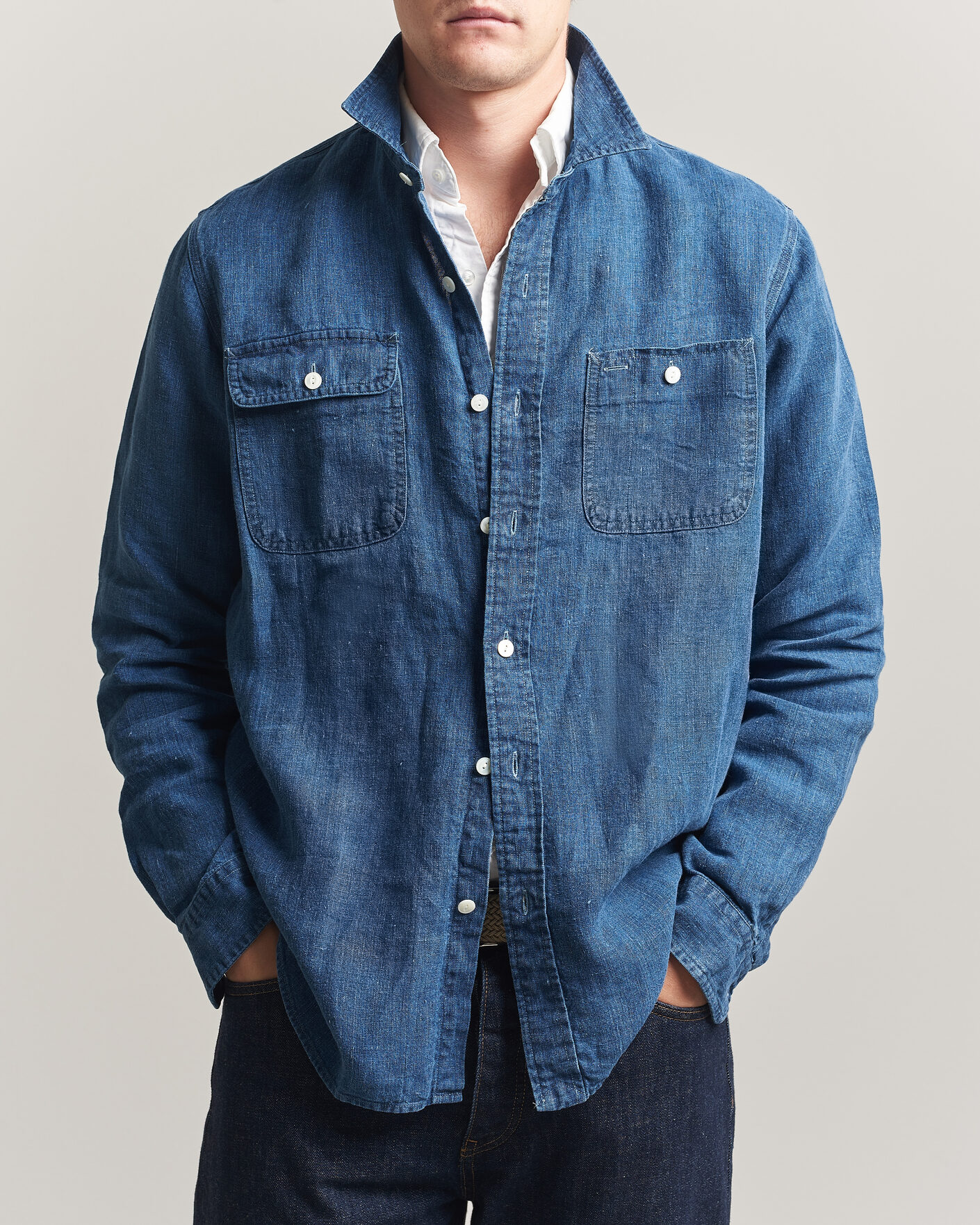 Homme | Chemises | Polo Ralph Lauren | Indigo/Linen Western Shirt Medium Wash