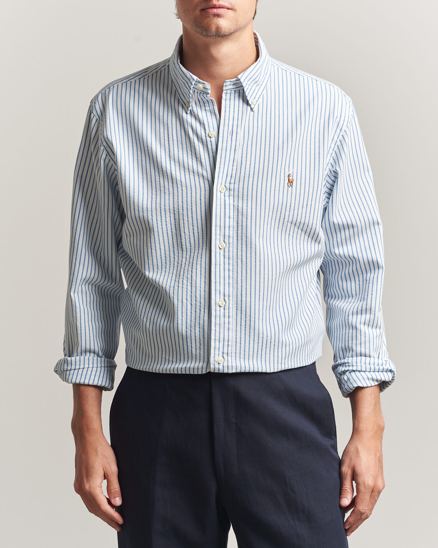 Homme | Chemises | Polo Ralph Lauren | Custom Fit Seersucker/Oxford Stripe Shirt White/Blue