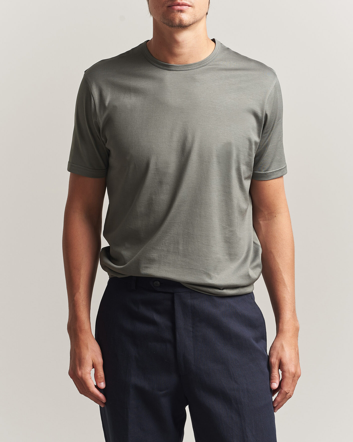Homme | T-shirts | Sunspel | Crew Neck Q82 Cotton T-Shirt Fossil Grey