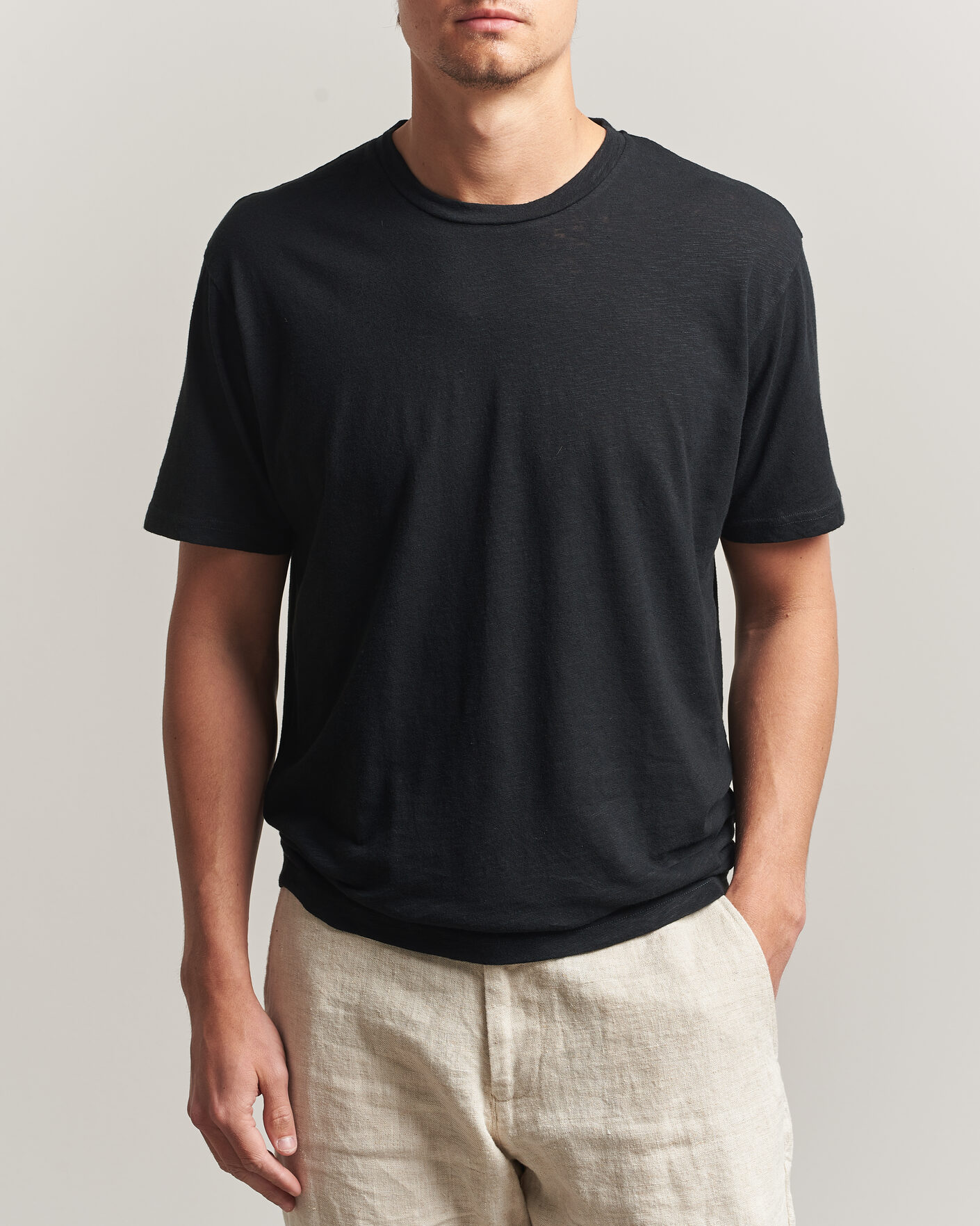 Homme | T-shirts | Sunspel | Pima Cotton/Linen T-Shirt Black