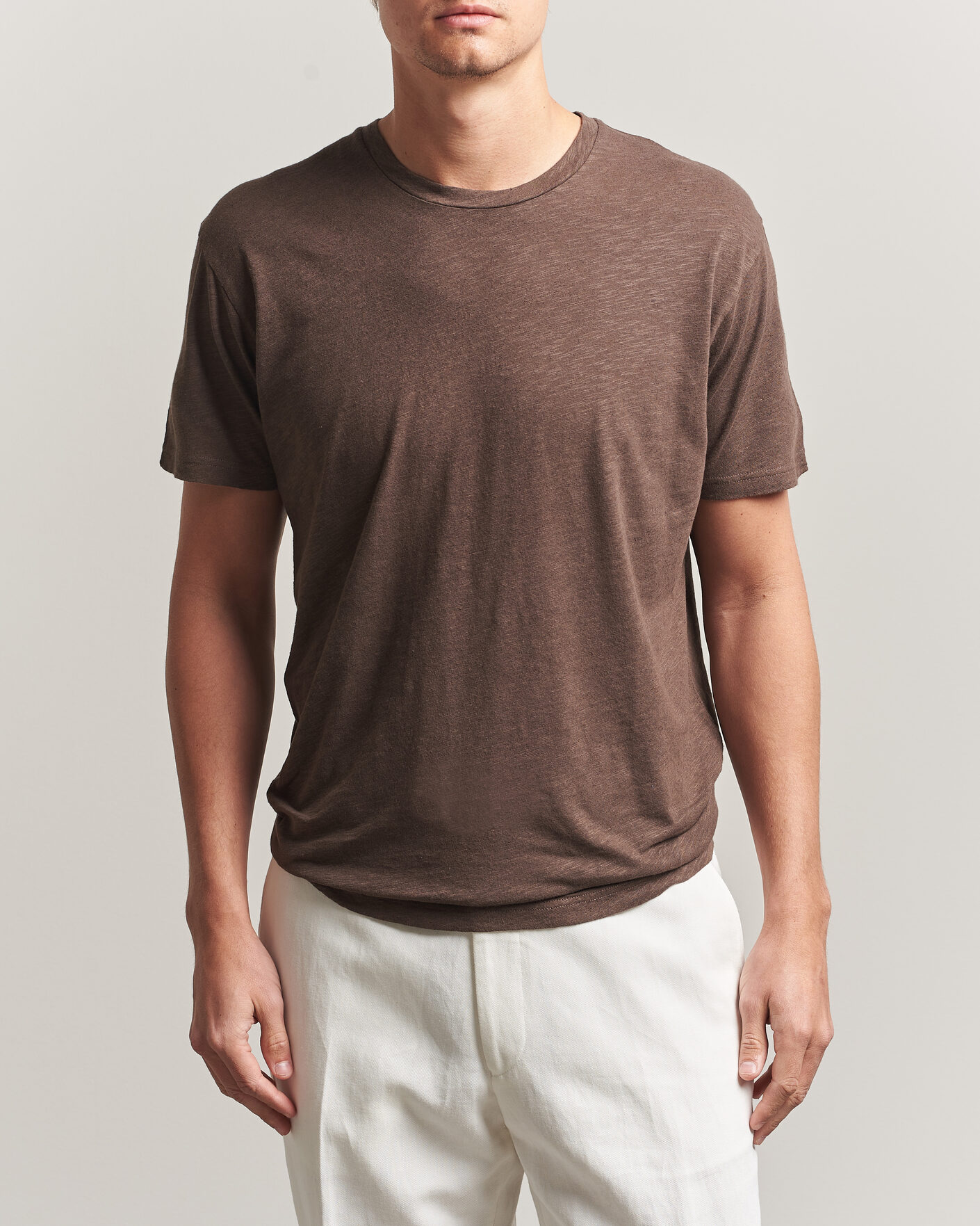 Homme | T-shirts | Sunspel | Pima Cotton/Linen T-Shirt Dark Walnut
