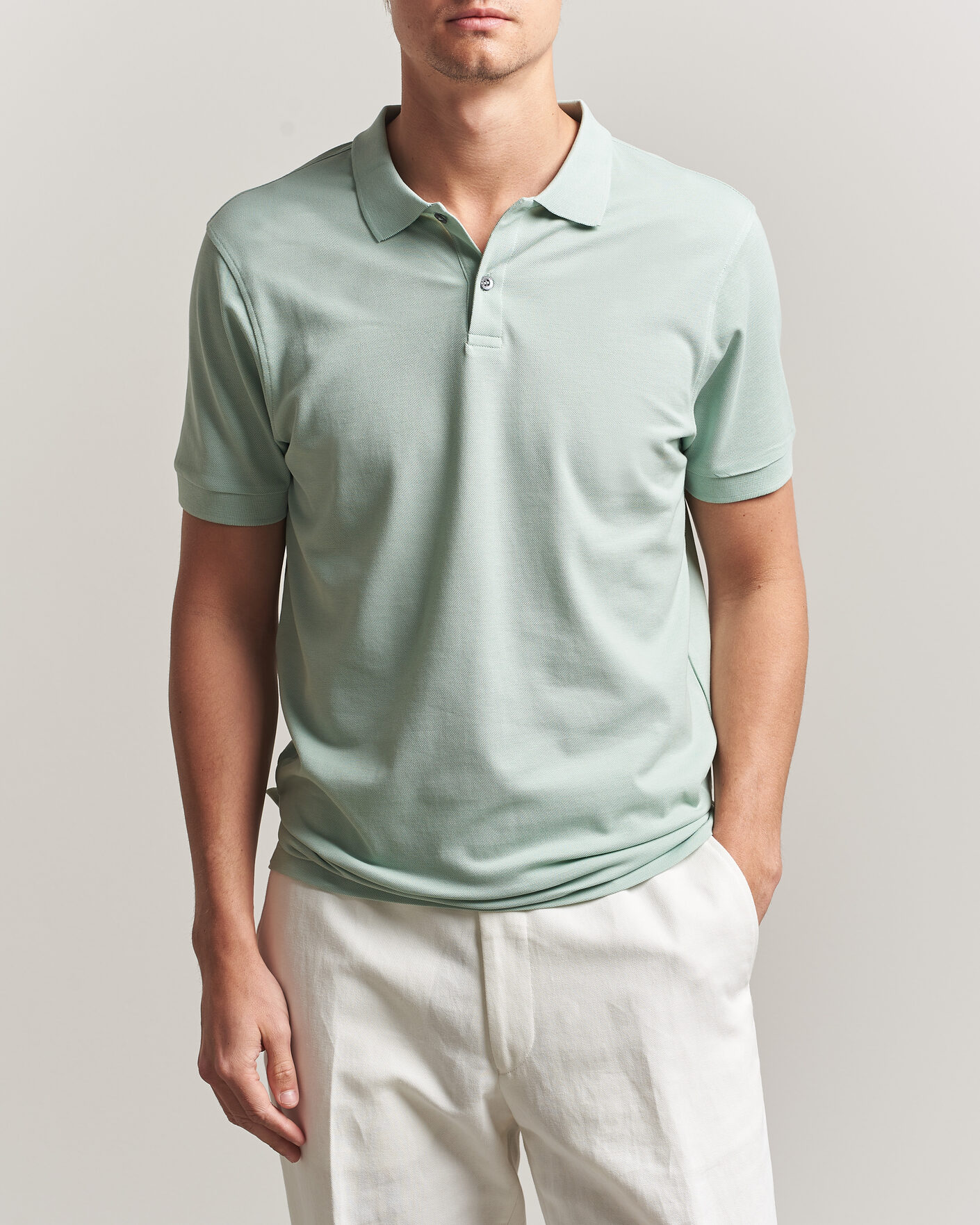 Homme | Polos | Sunspel | Short Sleeve Pique Polo Laurel Green