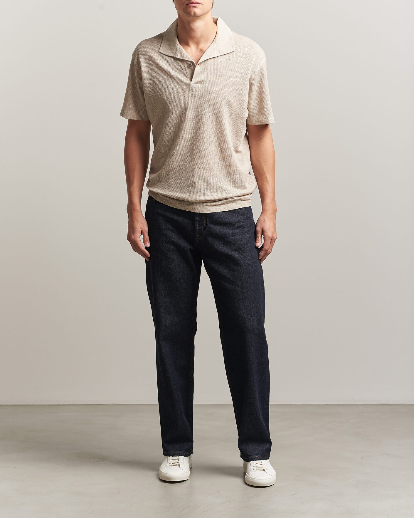 Homme | Polos | Sunspel | Linen Pique Polo Hazelwood