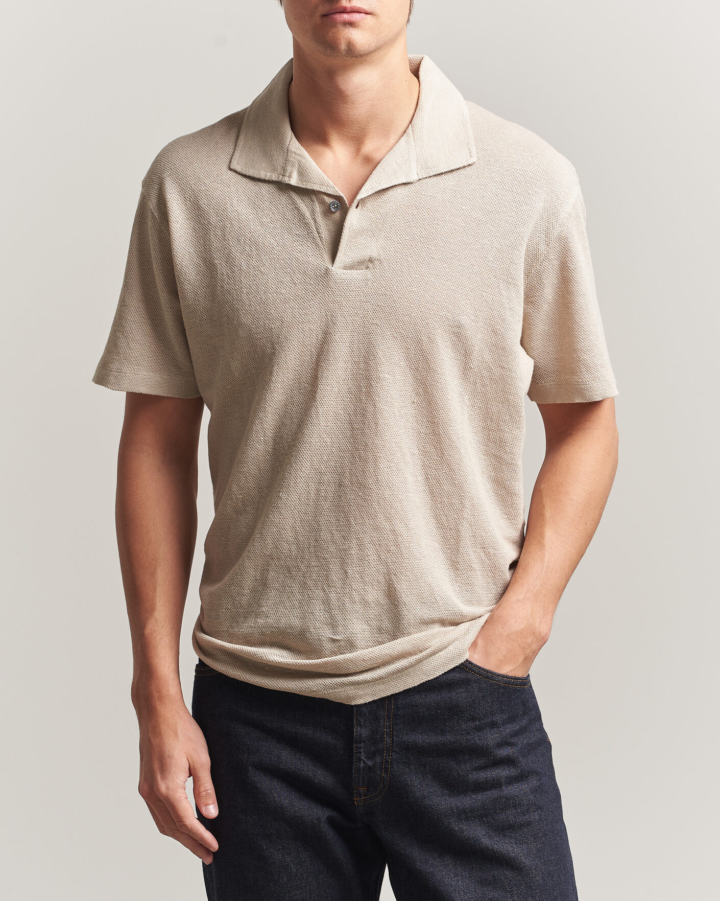 Homme | Polos | Sunspel | Linen Pique Polo Hazelwood