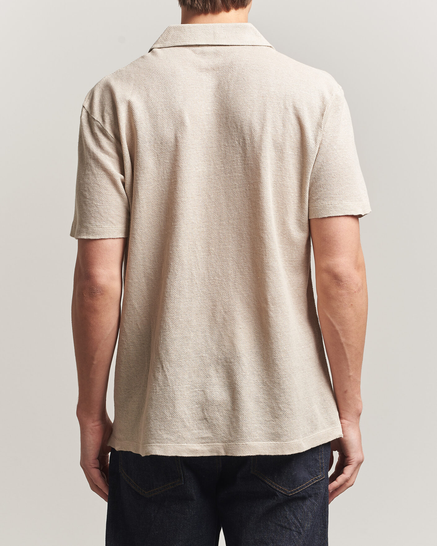 Homme | Polos | Sunspel | Linen Pique Polo Hazelwood
