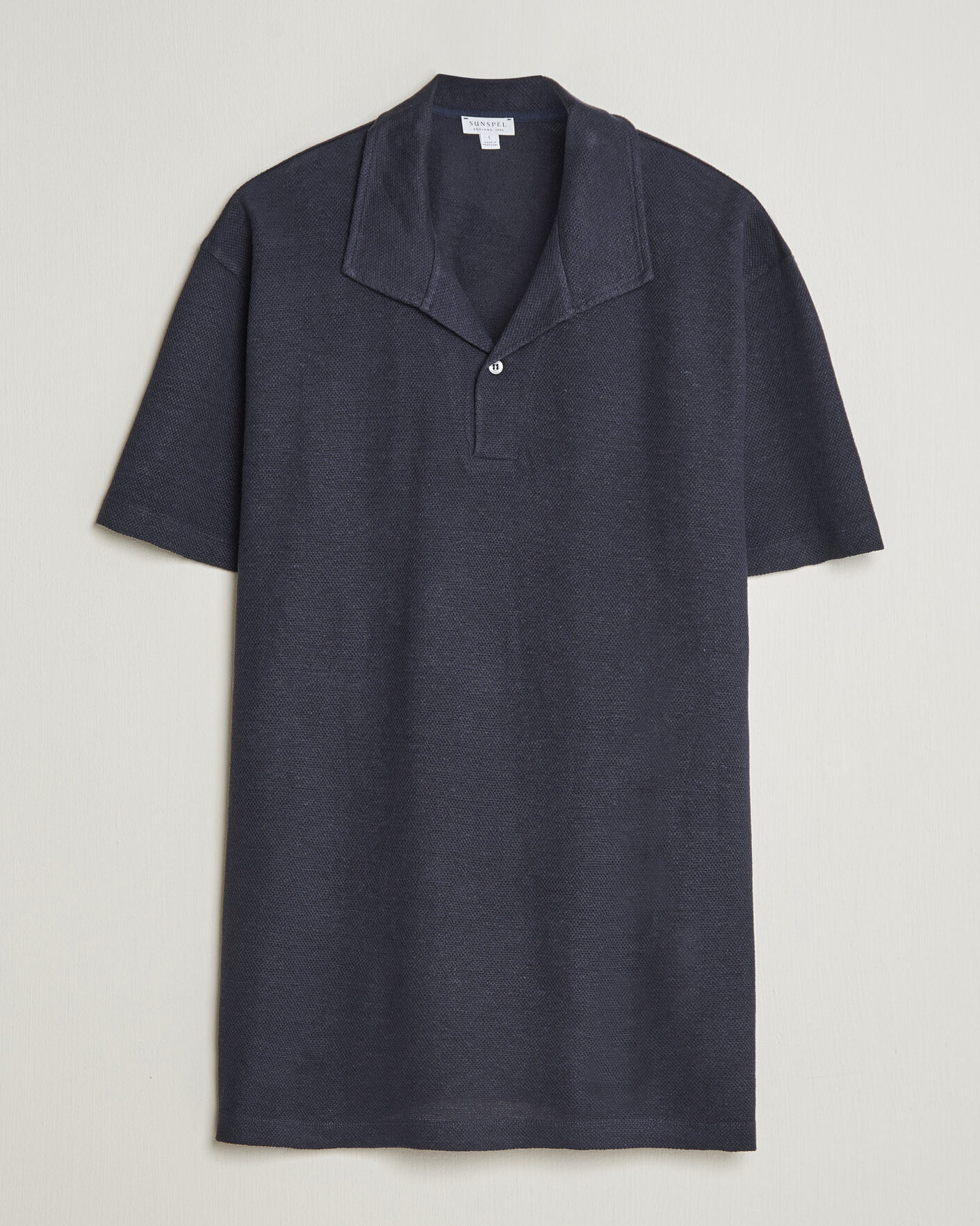 Homme | Polos | Sunspel | Cotton/Linen Pique Polo Navy