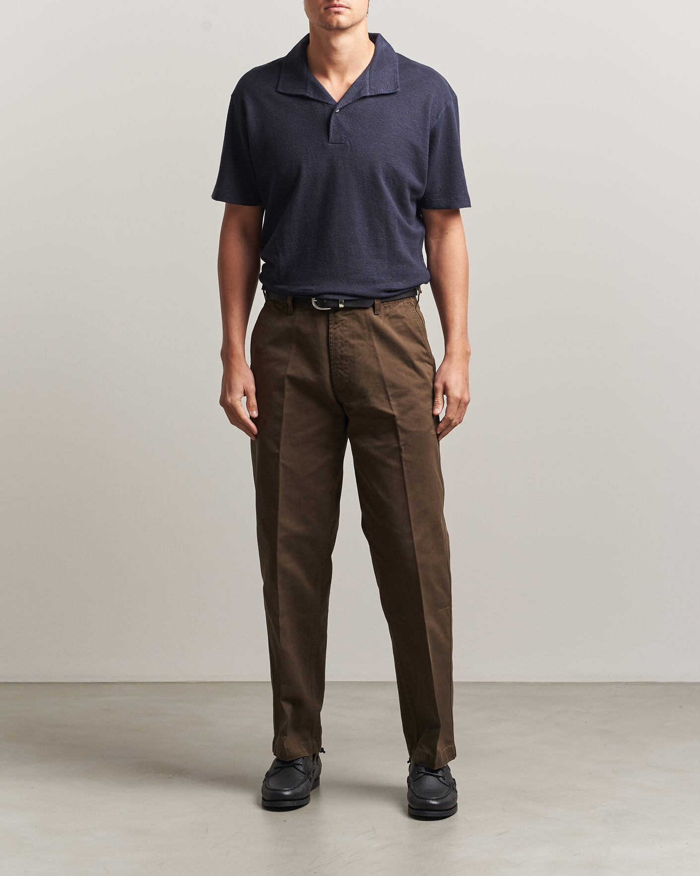 Homme | Polos | Sunspel | Cotton/Linen Pique Polo Navy