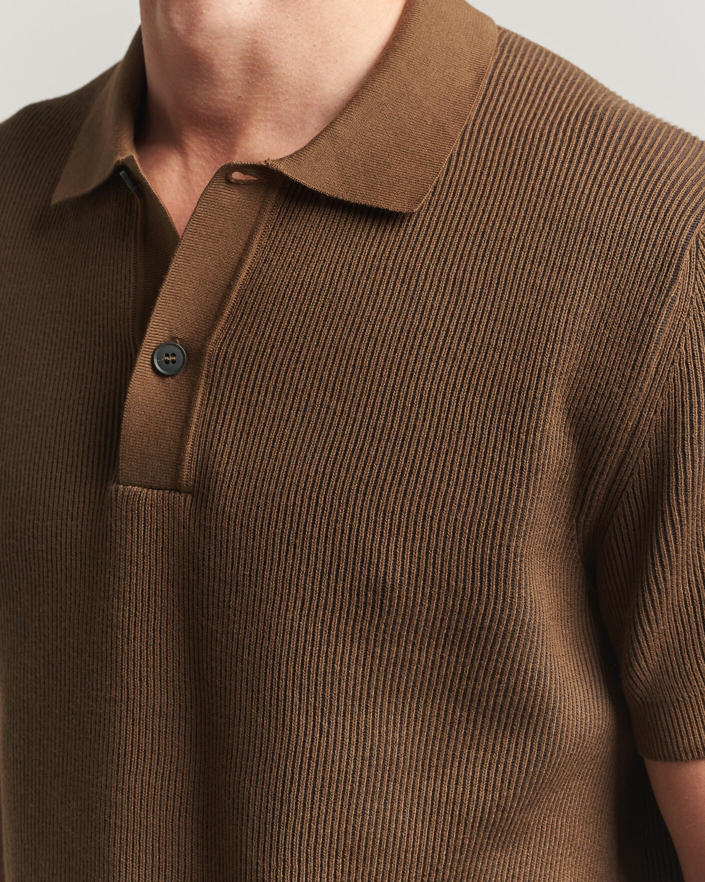 Homme | Polos | Sunspel | Knitted Cotton Rib Polo Bronze