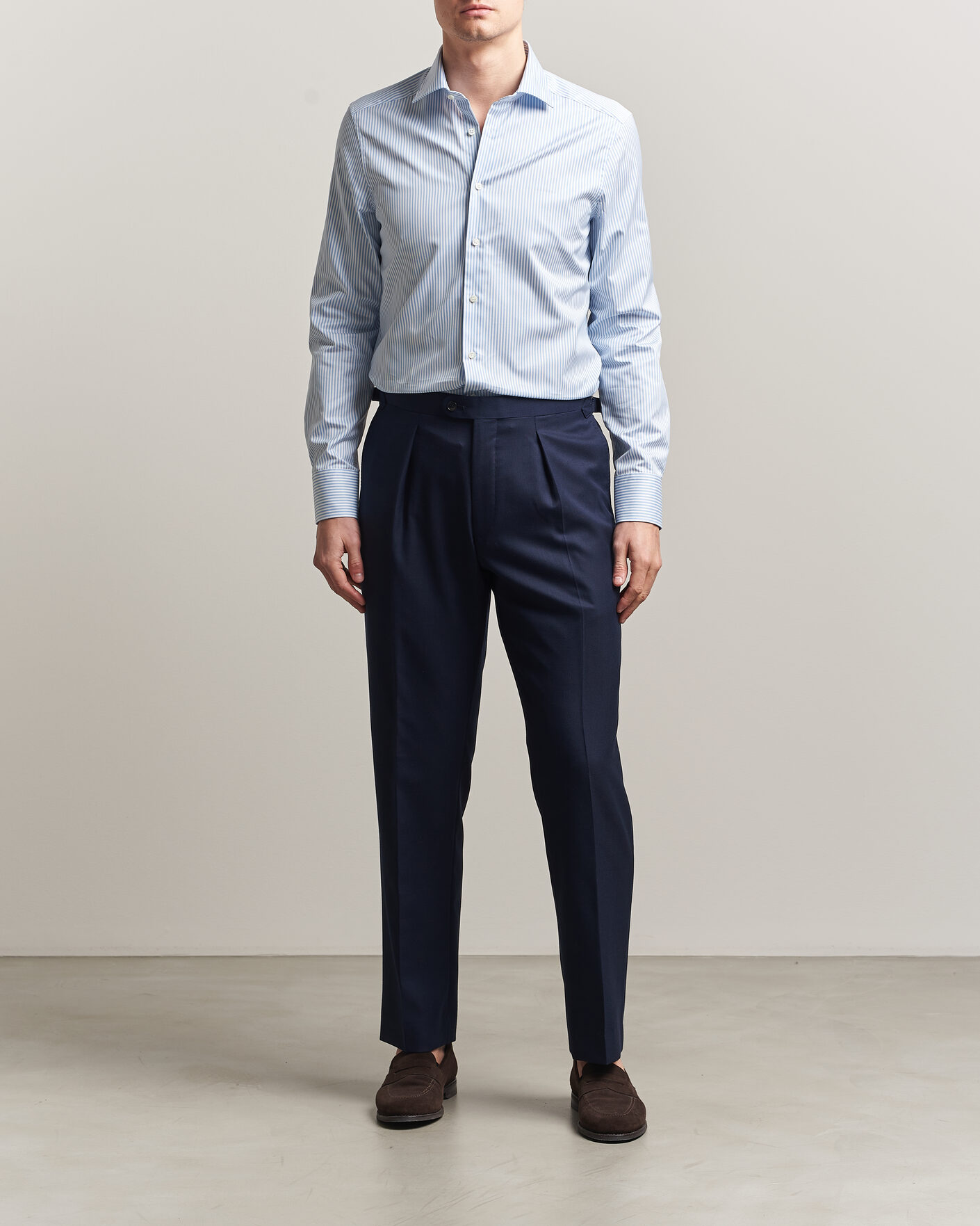 Homme | Chemises | Stenströms | Slimline Stripe Cut Away Shirt Light Blue