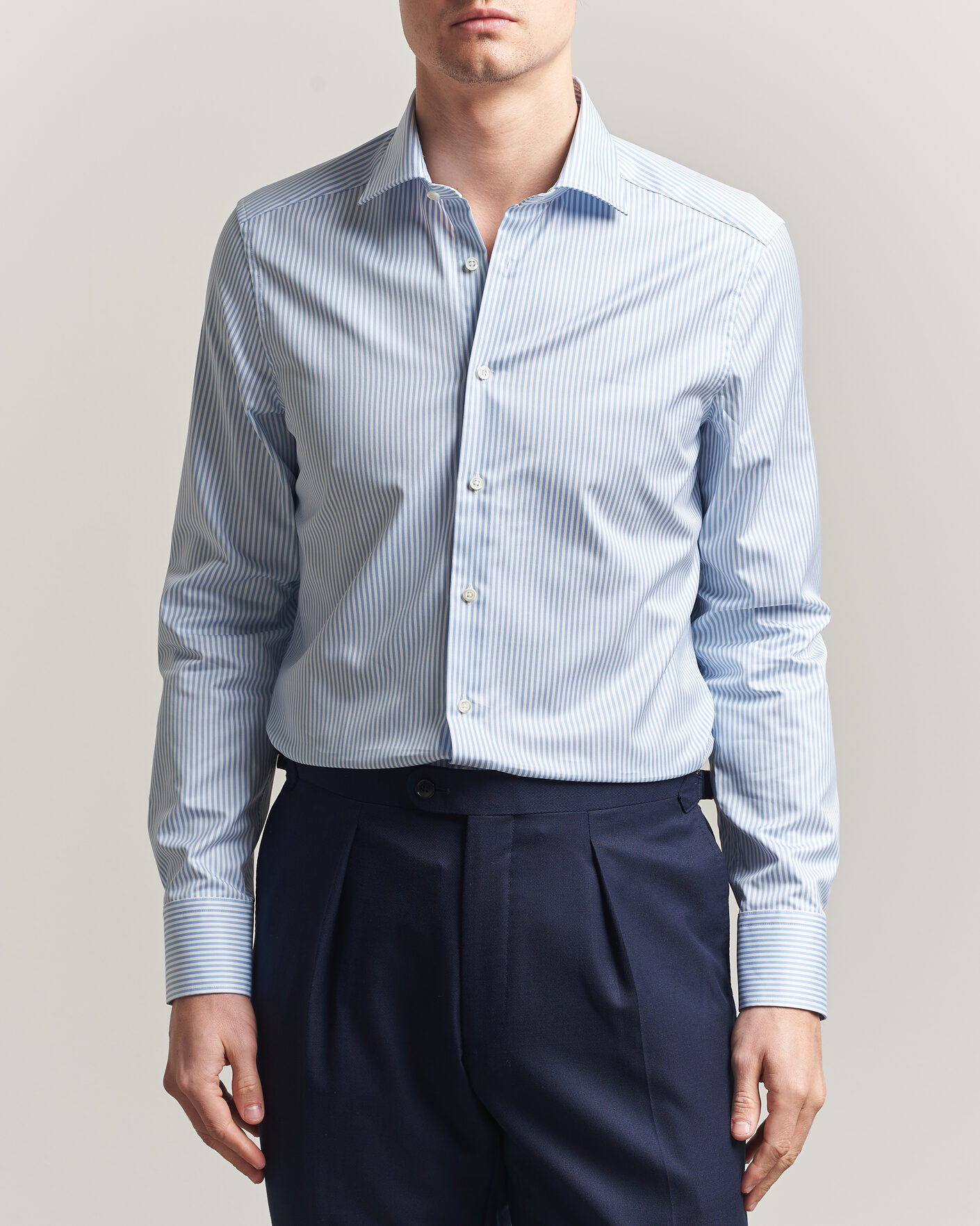 Homme | Chemises | Stenströms | Slimline Stripe Cut Away Shirt Light Blue
