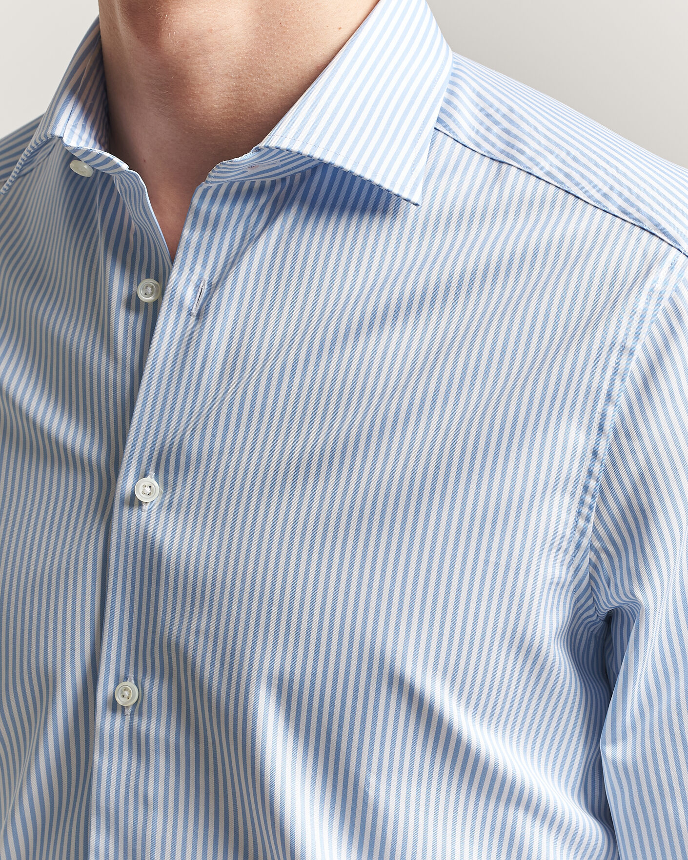 Homme | Chemises | Stenströms | Slimline Stripe Cut Away Shirt Light Blue