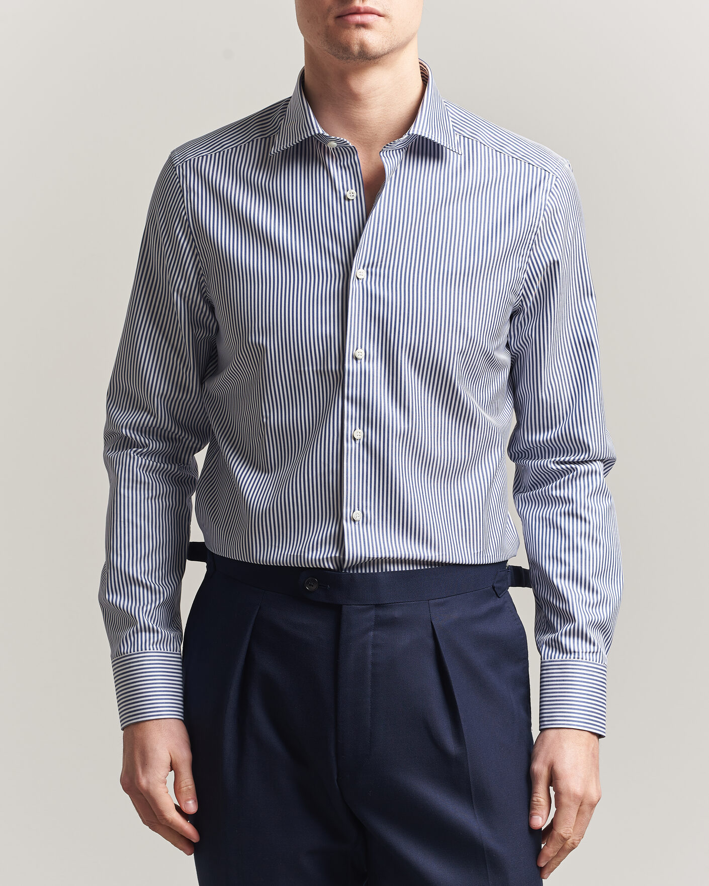 Homme | Chemises | Stenströms | Slimline Stripe Cut Away Shirt Navy
