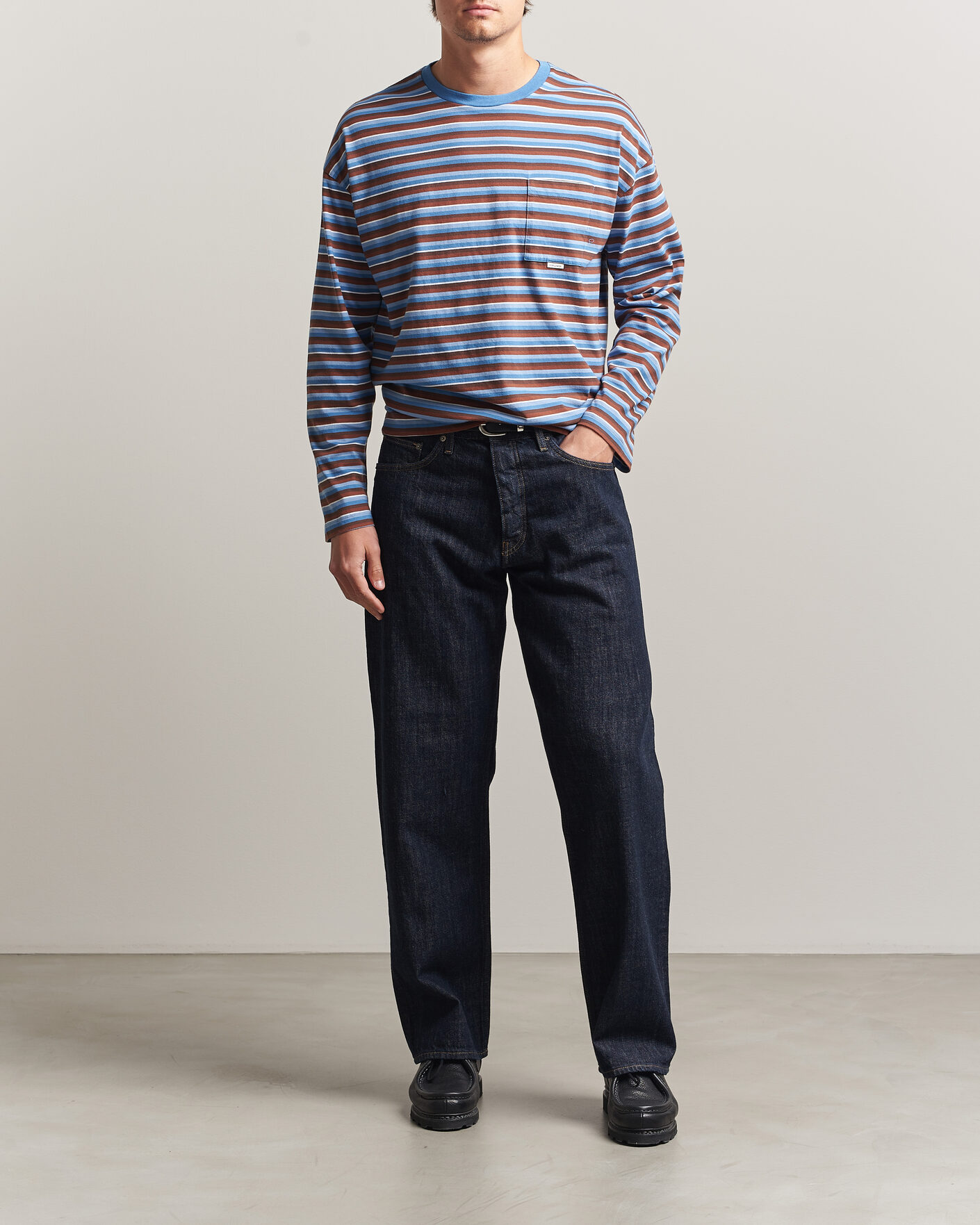 Homme | T-shirts | Sunflower | Long Sleeve Pocket Tee Blue Stripe