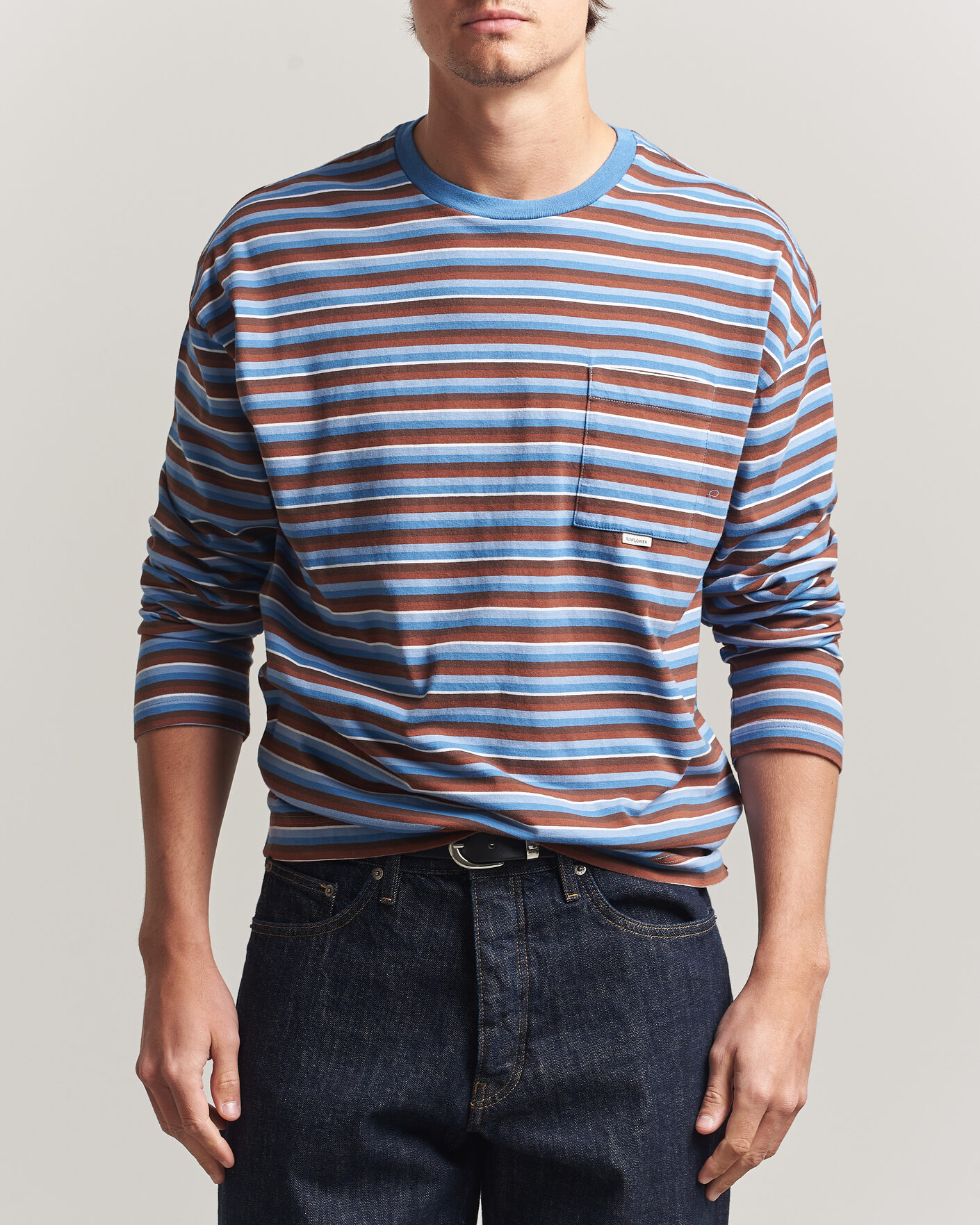 Homme | T-shirts | Sunflower | Long Sleeve Pocket Tee Blue Stripe