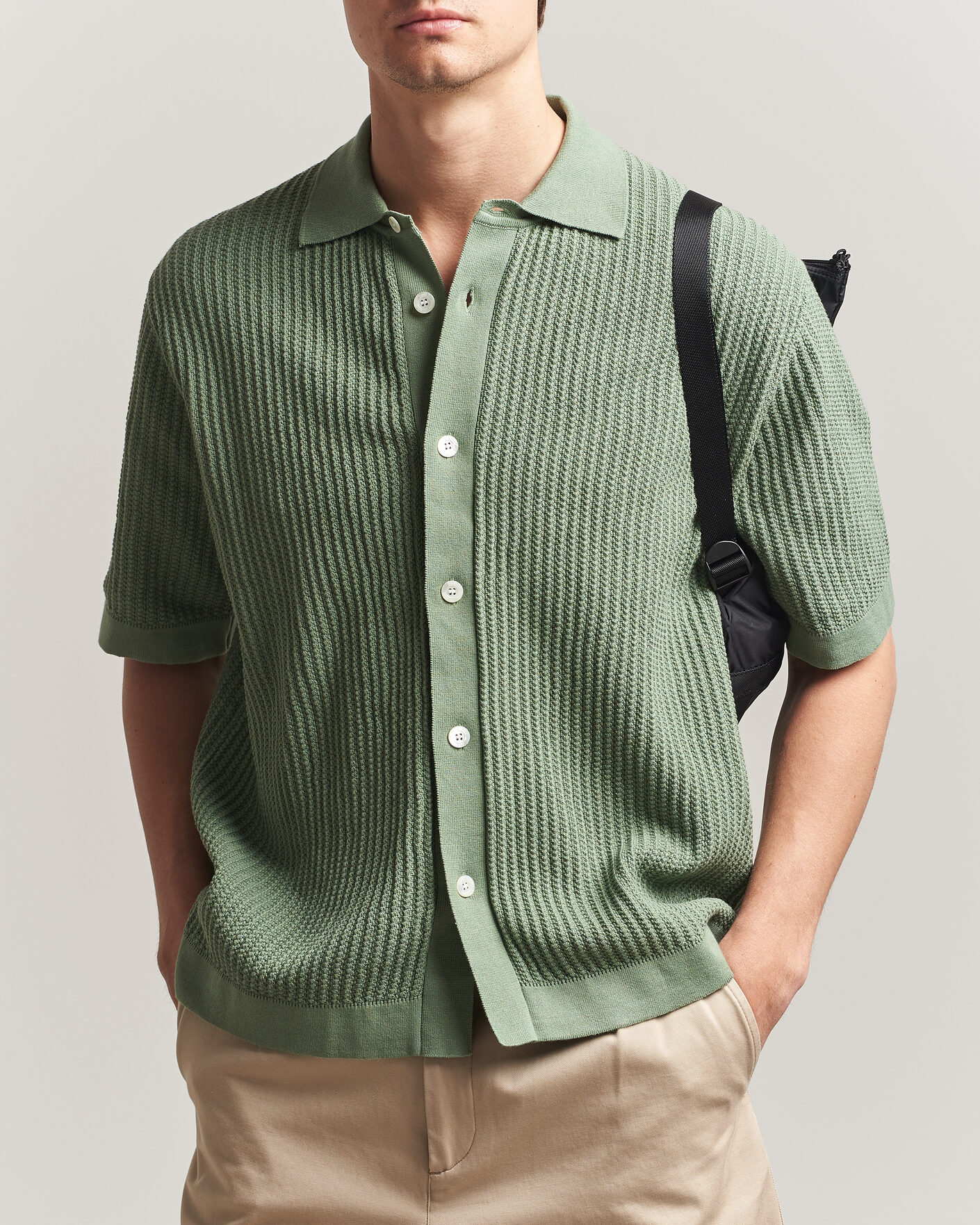 Homme | Chemises | Forét | Barrow Short Sleeve Knitted Cotton Shirt Green Oxide