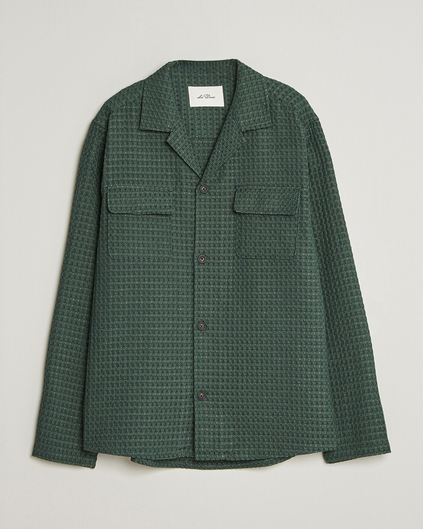 Homme | Chemises | LES DEUX | Check Seersucker Overshirt Pine Green