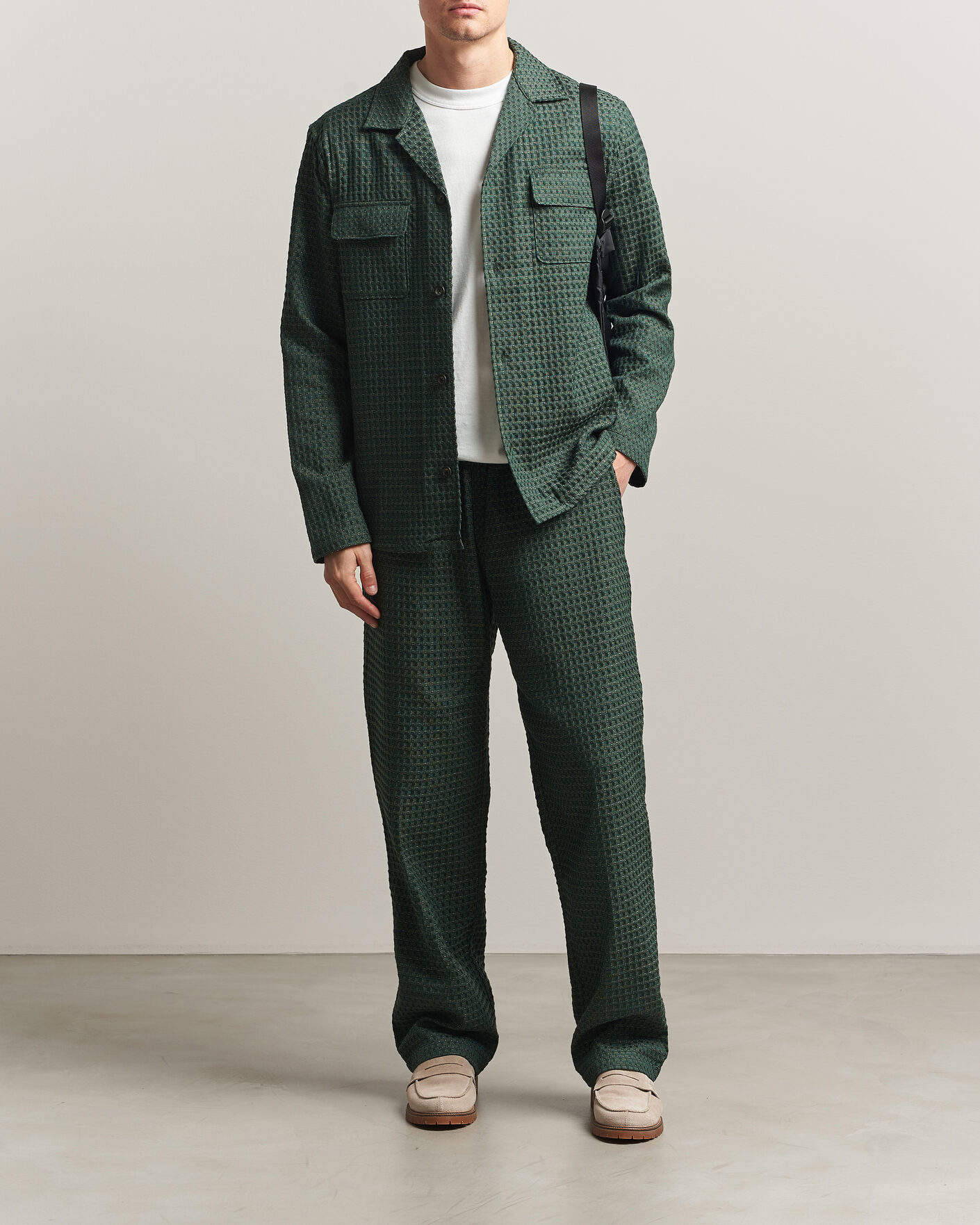 Homme | Chemises | LES DEUX | Check Seersucker Overshirt Pine Green