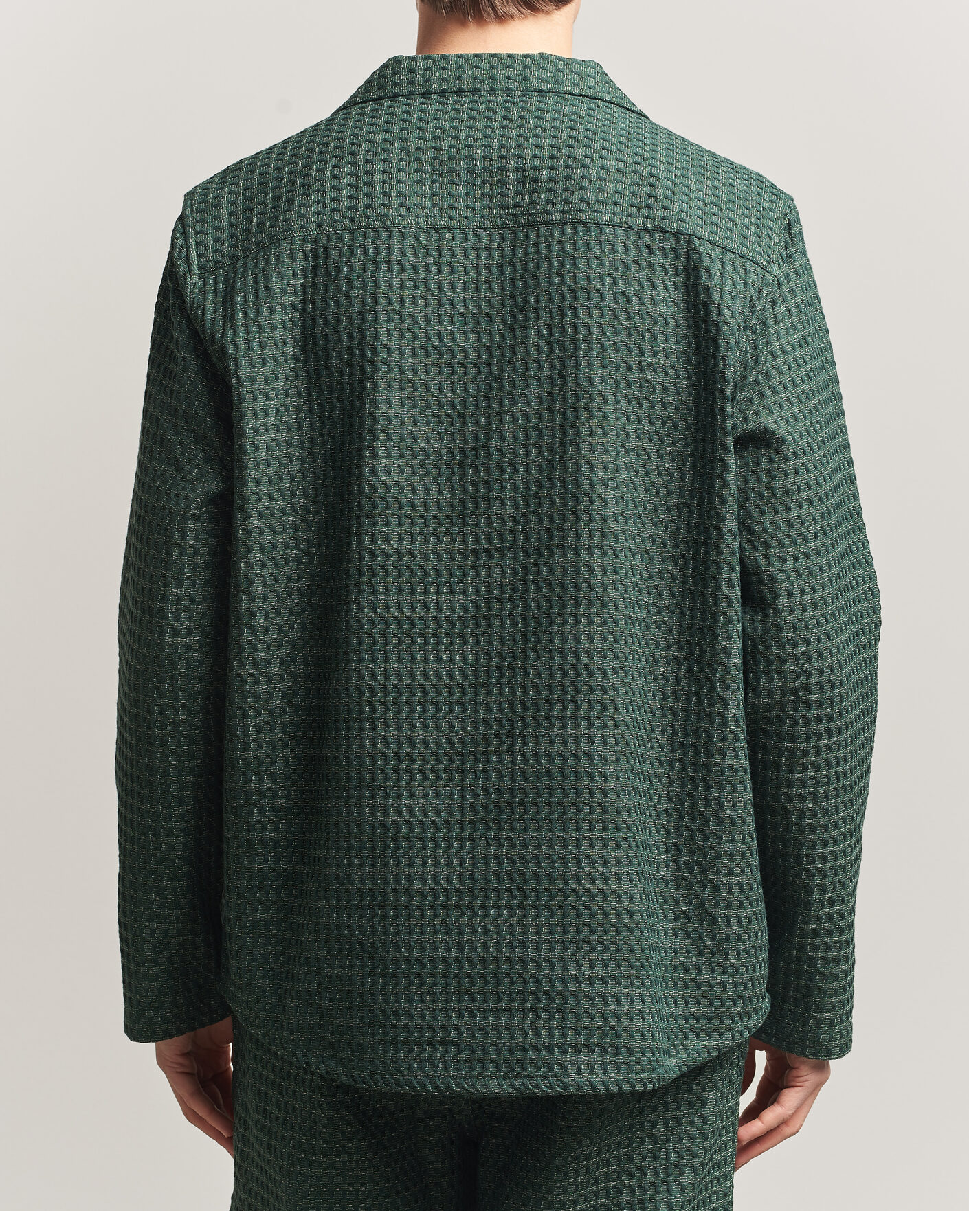 Homme | Chemises | LES DEUX | Check Seersucker Overshirt Pine Green
