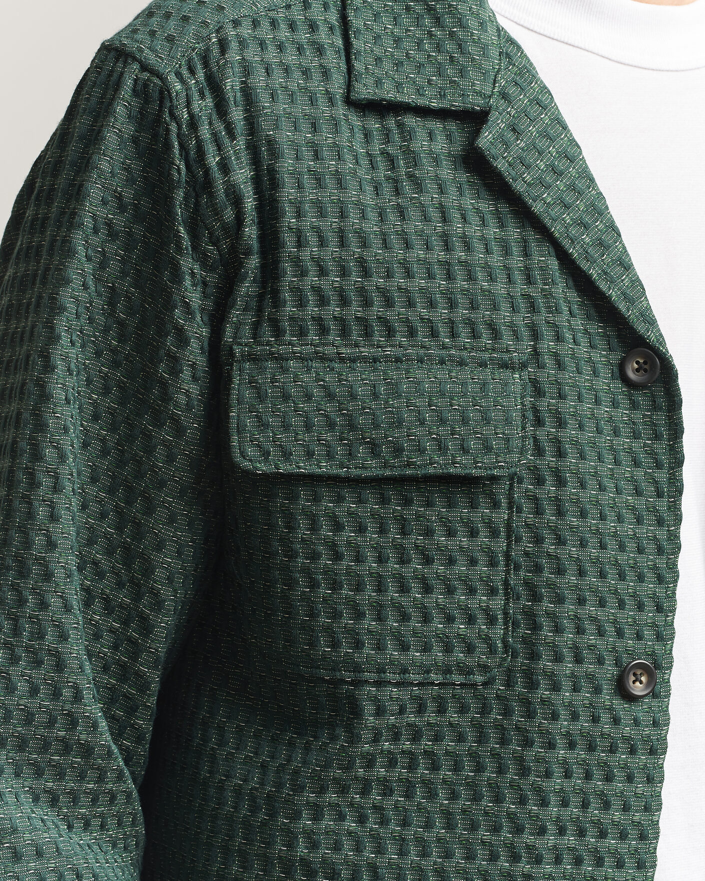 Homme | Chemises | LES DEUX | Check Seersucker Overshirt Pine Green