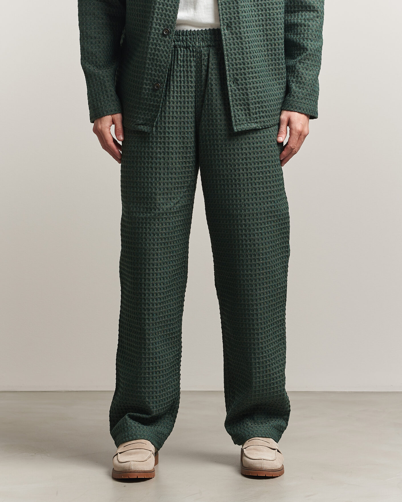 Homme | Pantalons | LES DEUX | Check Seersucker Casual Pants Pine Green