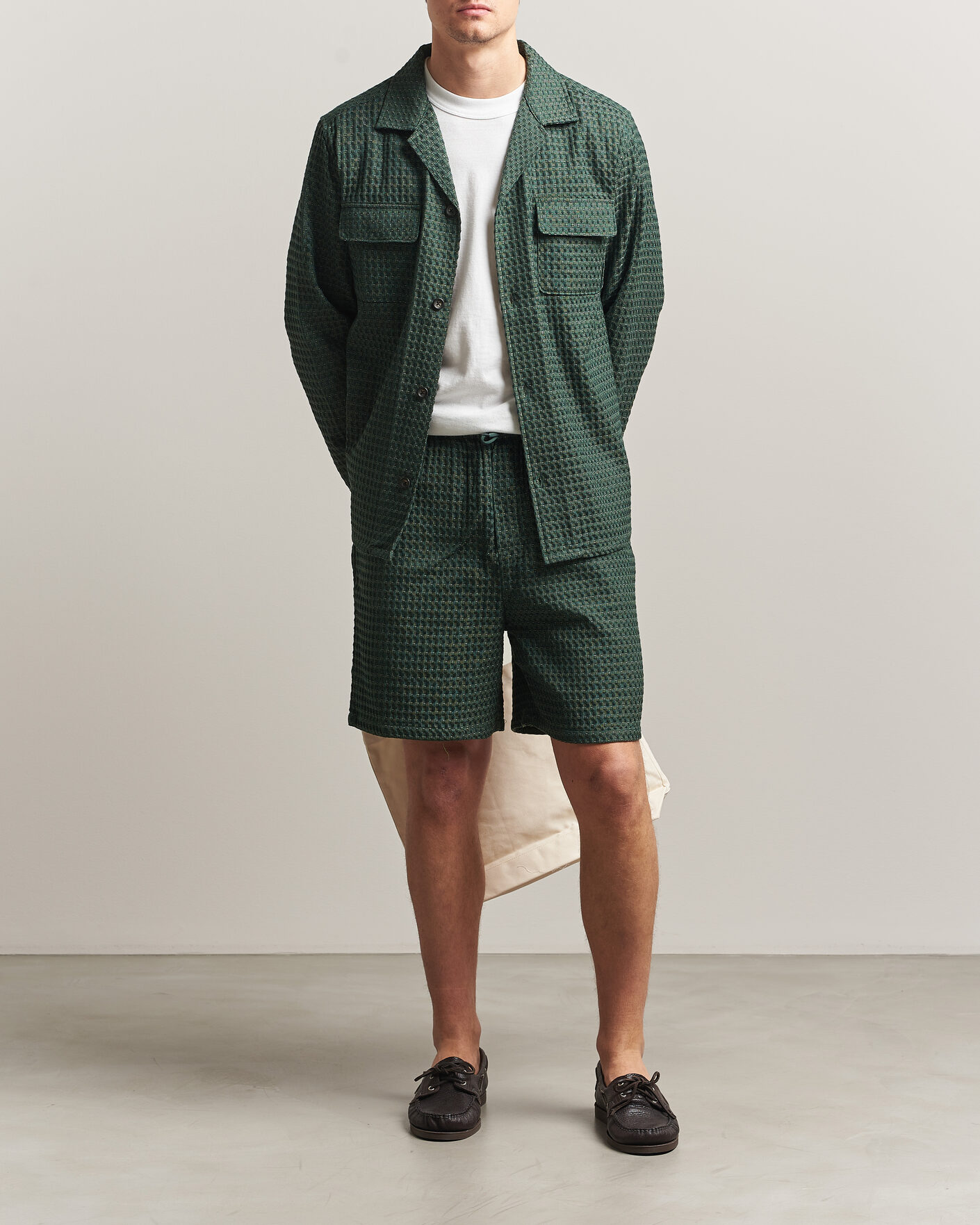 Homme | Shorts | LES DEUX | Check Seersucker Casual Shorts Pine Green