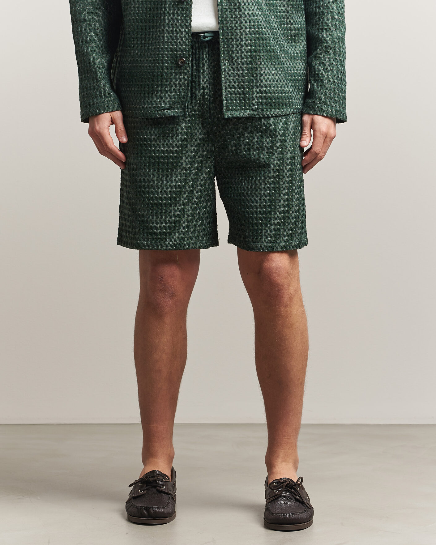 Homme | Shorts | LES DEUX | Check Seersucker Casual Shorts Pine Green