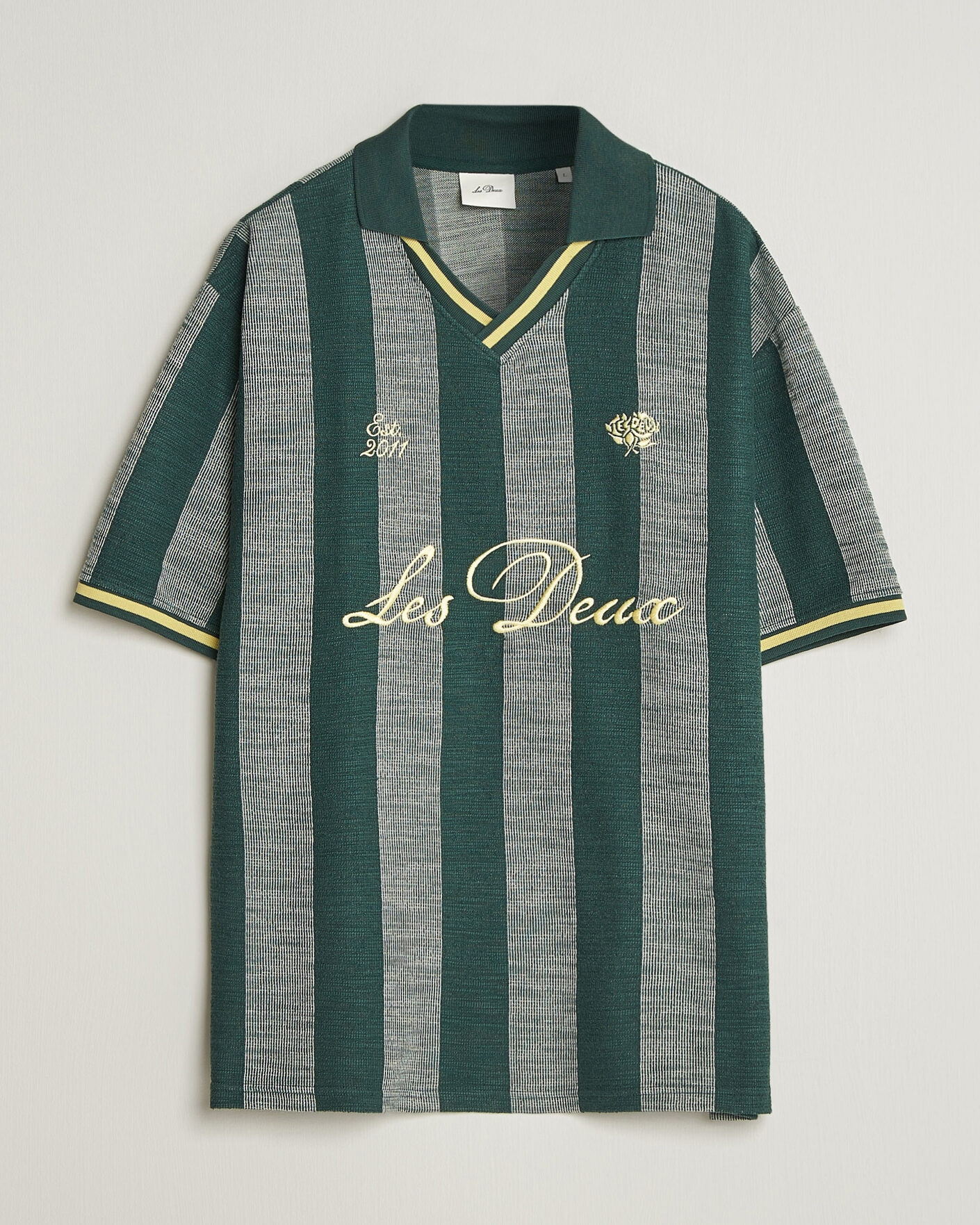 Homme | Polos | LES DEUX | Stripe Jacquard Football Jersey Pine Green