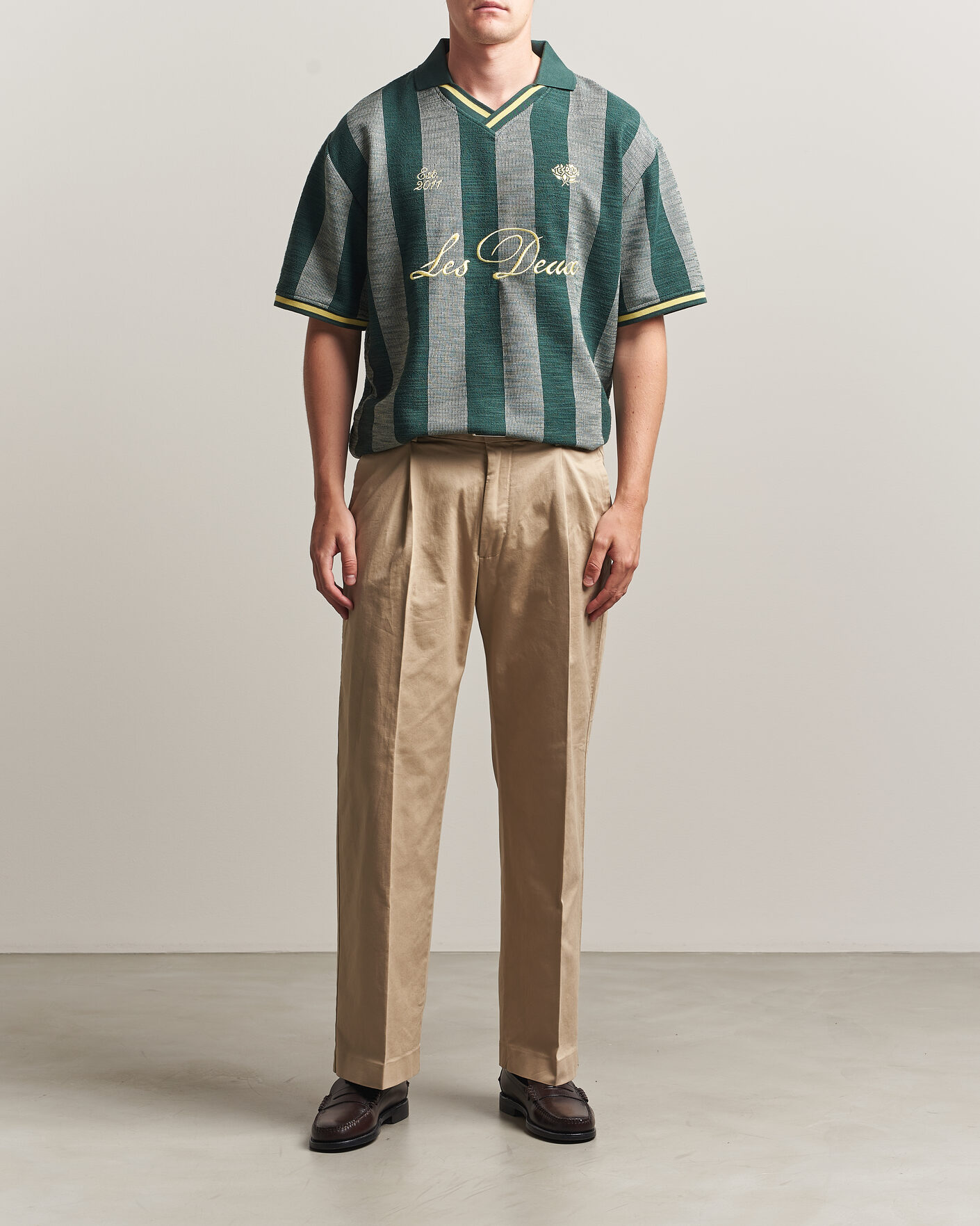 Homme | Polos | LES DEUX | Stripe Jacquard Football Jersey Pine Green
