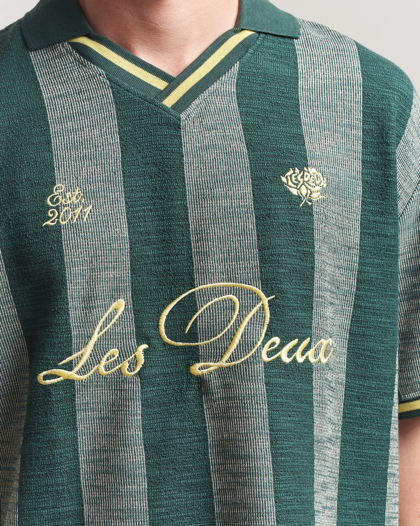 Homme | Polos | LES DEUX | Stripe Jacquard Football Jersey Pine Green