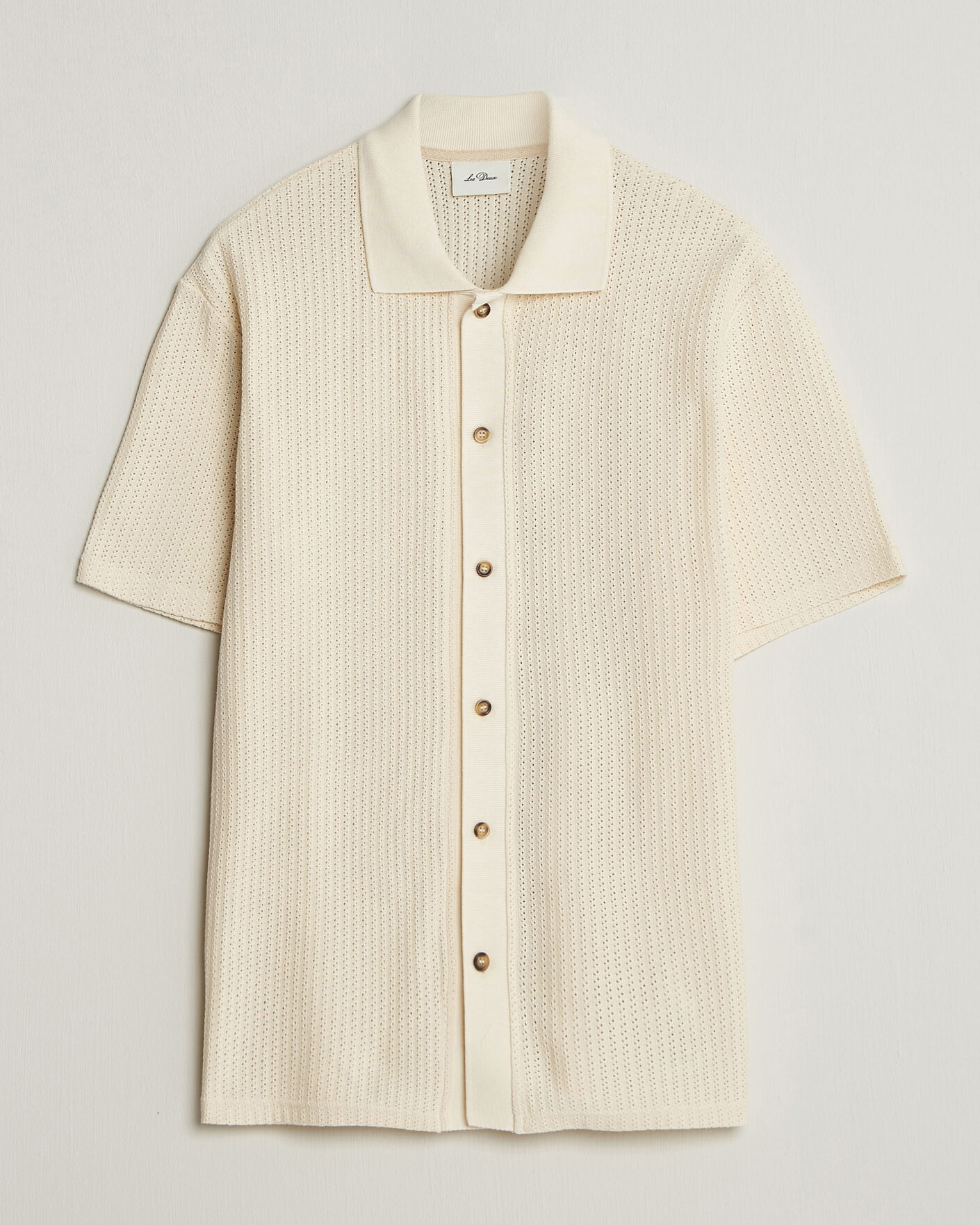 Homme | Chemises | LES DEUX | Pointelle Short Sleeve Knitted Shirt Eggnog White
