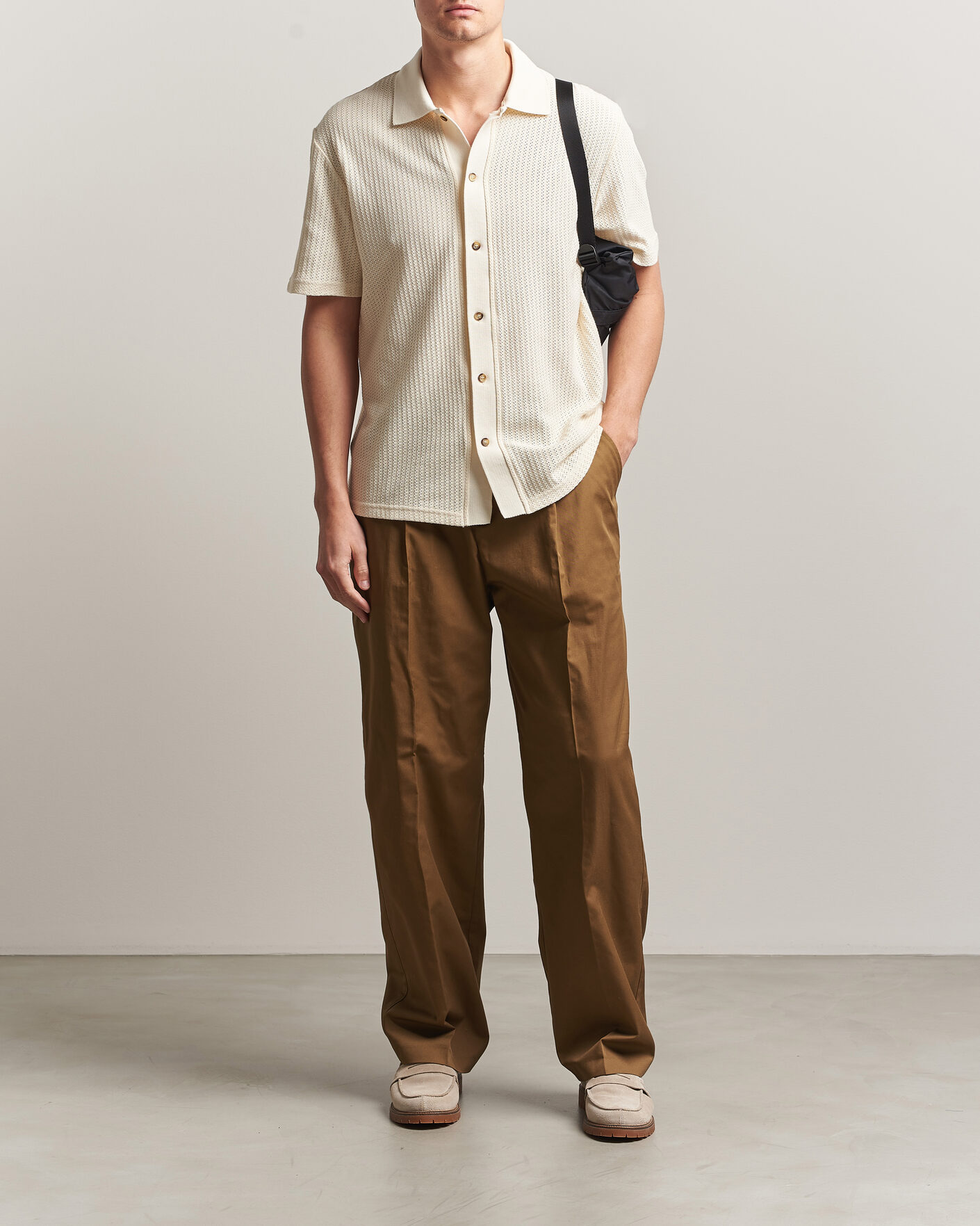 Homme | Chemises | LES DEUX | Pointelle Short Sleeve Knitted Shirt Eggnog White