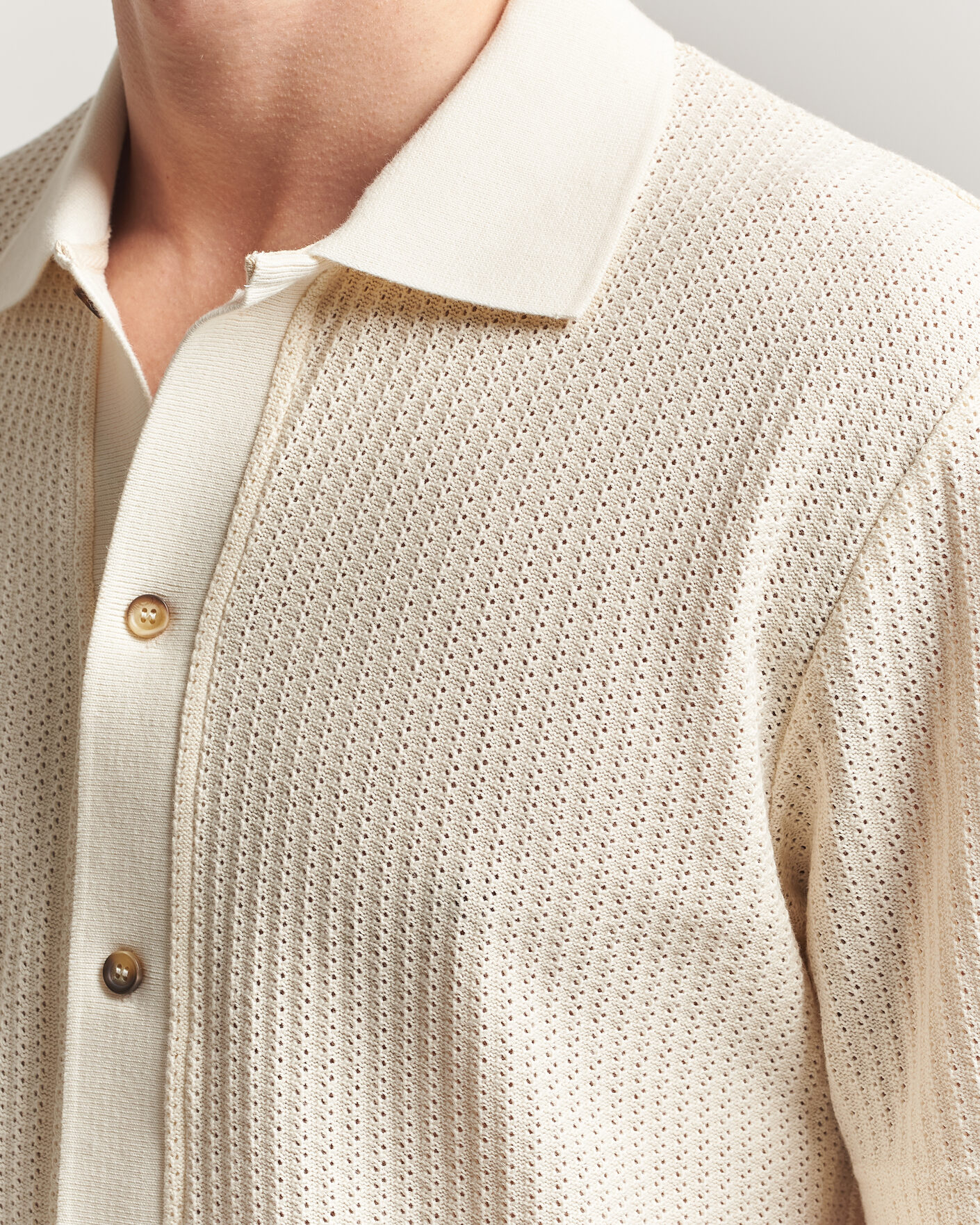 Homme | Chemises | LES DEUX | Pointelle Short Sleeve Knitted Shirt Eggnog White