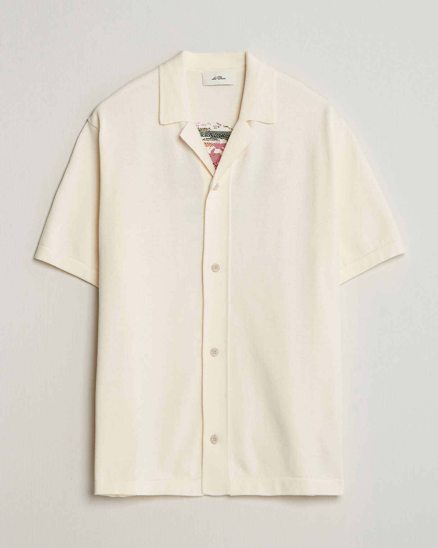 Homme | Chemises | LES DEUX | Bouquet Knitted Short Sleeve Shirt Eggnog White