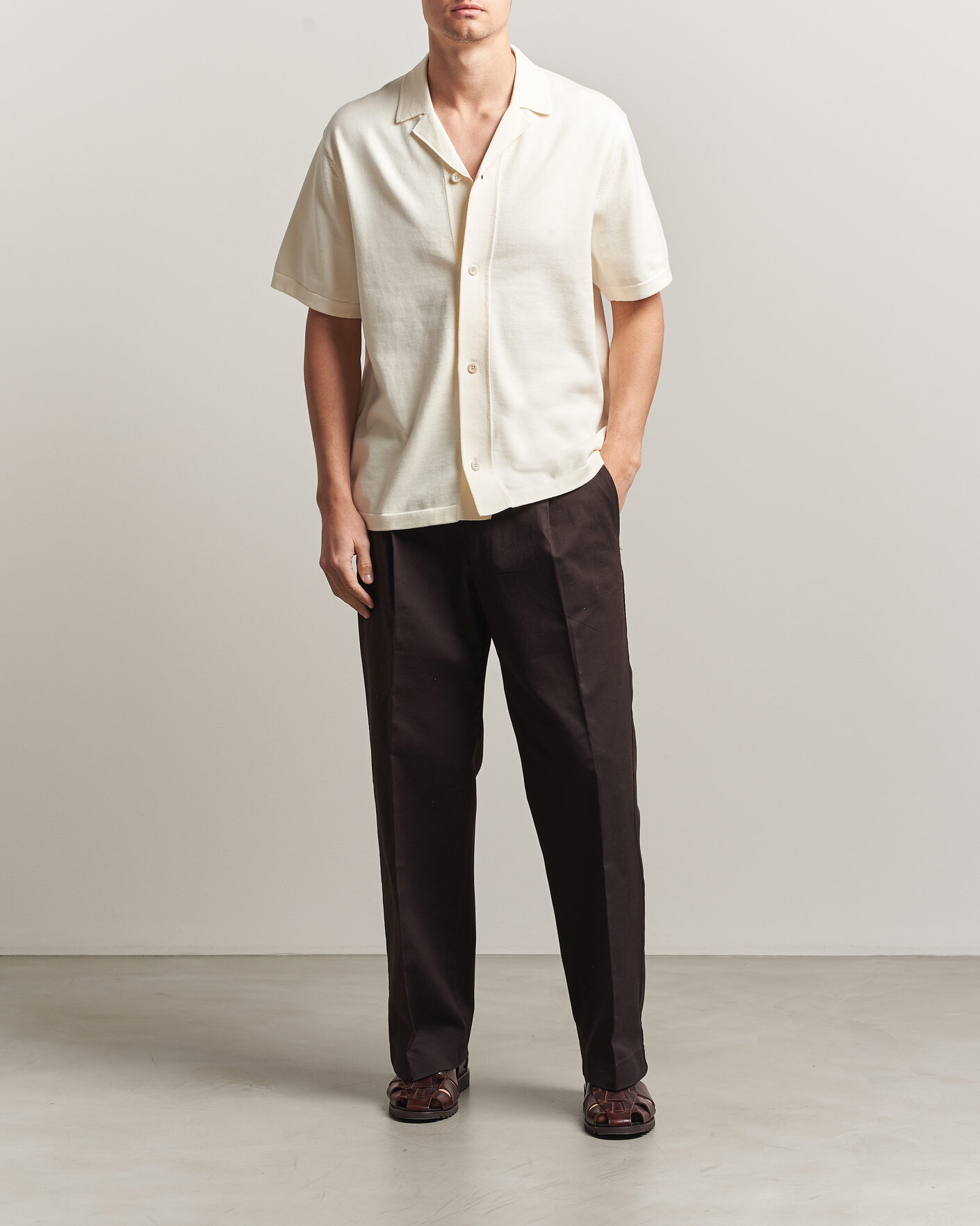 Homme | Chemises | LES DEUX | Bouquet Knitted Short Sleeve Shirt Eggnog White