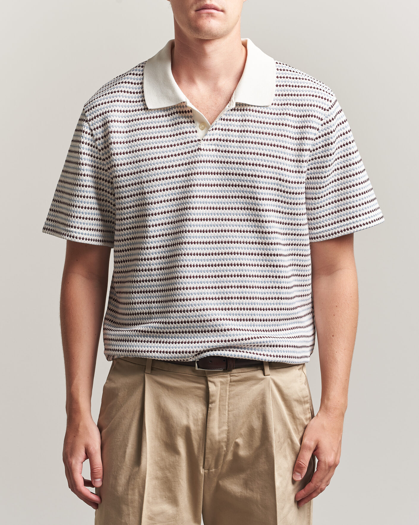Homme | Polos | LES DEUX | Knitted Stripe Polo Eggnog White
