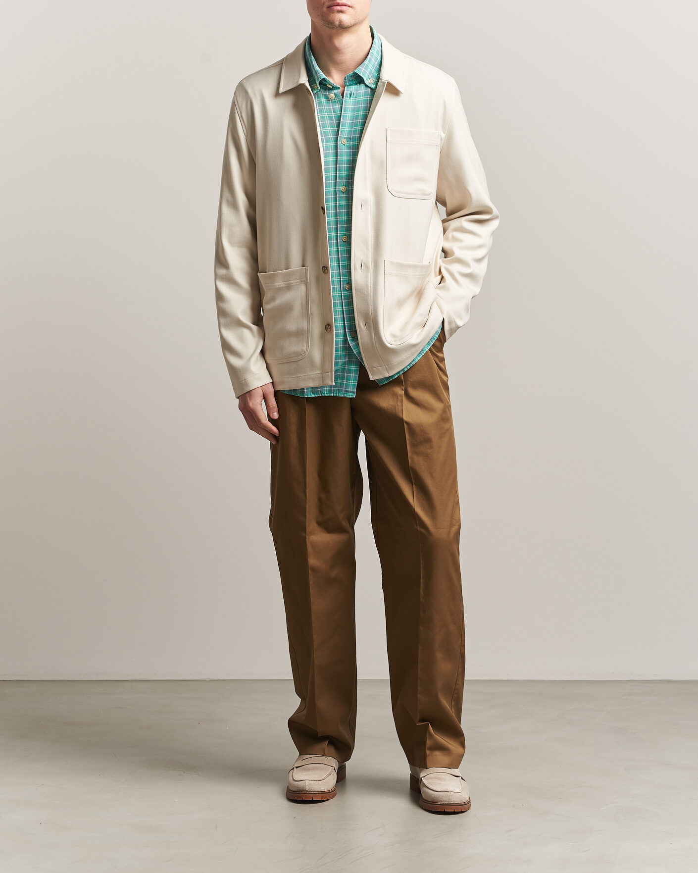 Homme | Chemises | LES DEUX | Herringbone Overshirt Ivory