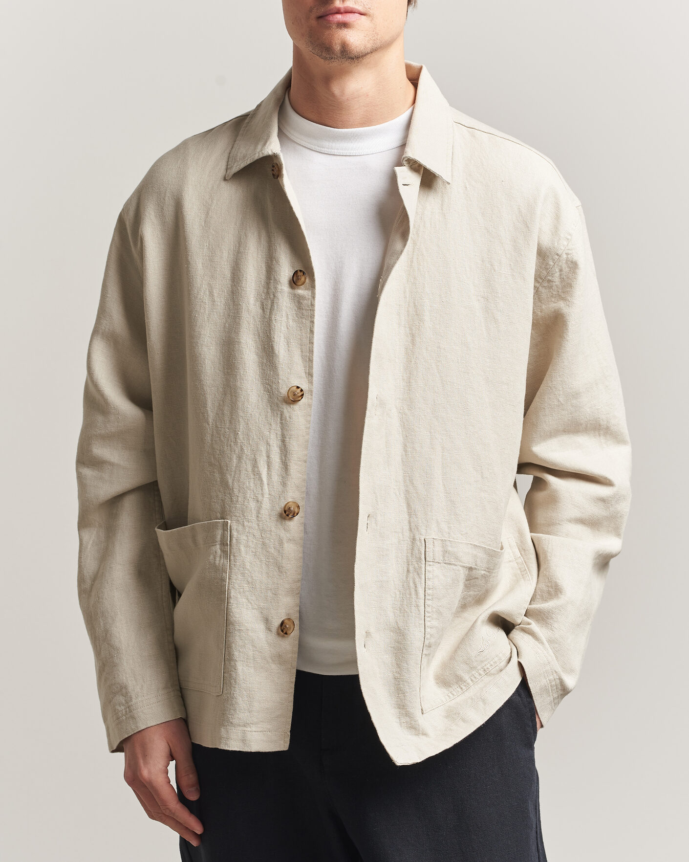 Homme | Chemises | LES DEUX | Linen Overshirt Light Sand