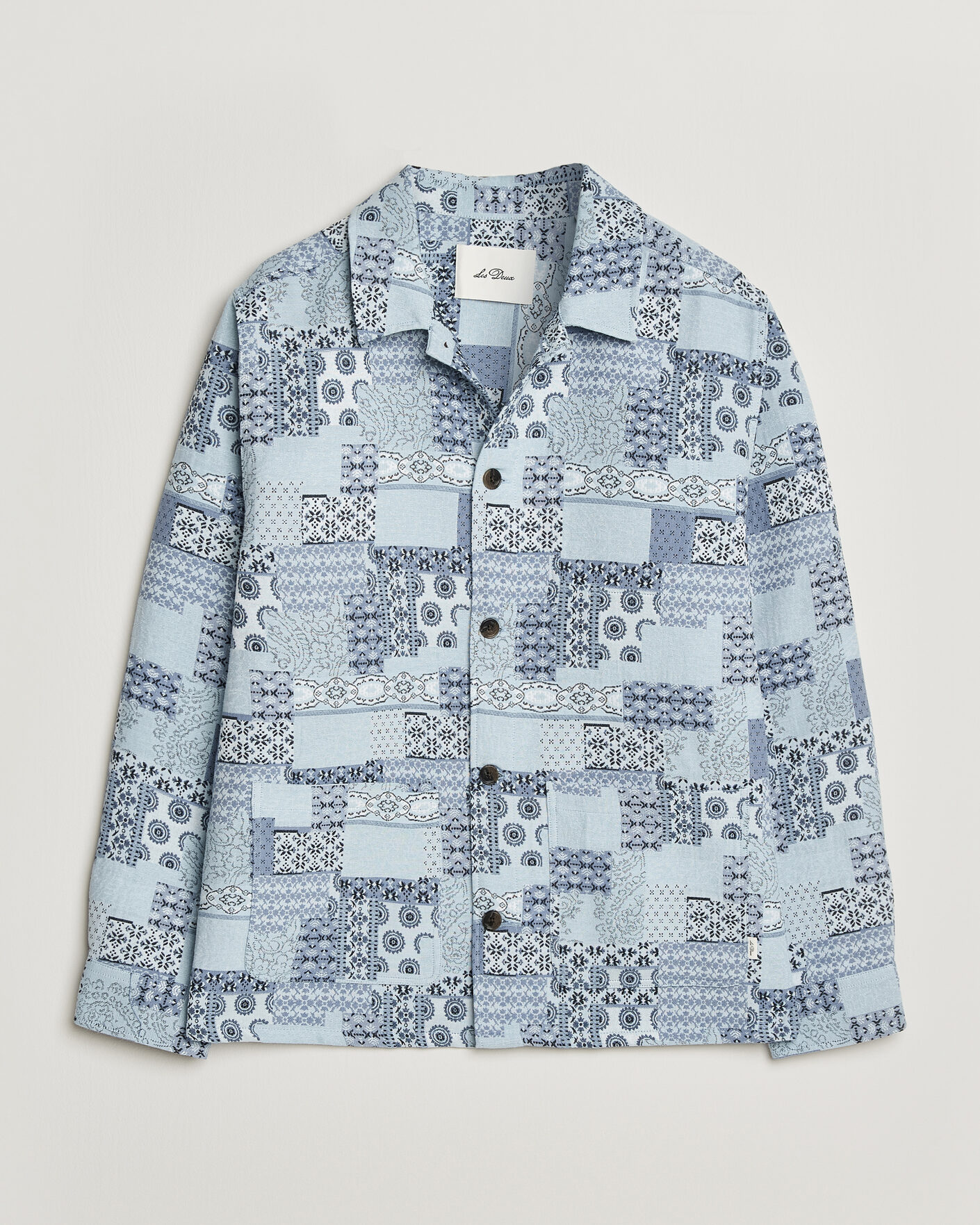 Homme | Chemises | LES DEUX | Patchwork Jacquard Overshirt Skyway Blue