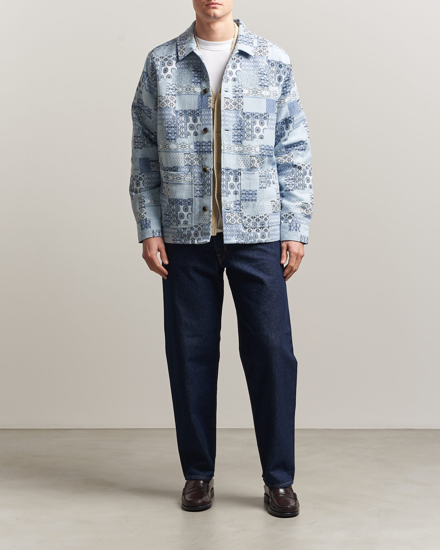 Homme | Chemises | LES DEUX | Patchwork Jacquard Overshirt Skyway Blue