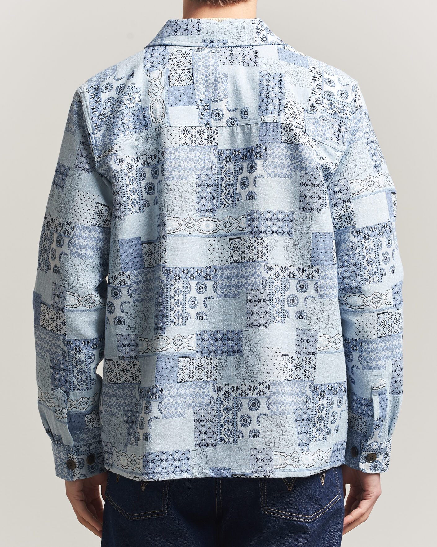 Homme | Chemises | LES DEUX | Patchwork Jacquard Overshirt Skyway Blue