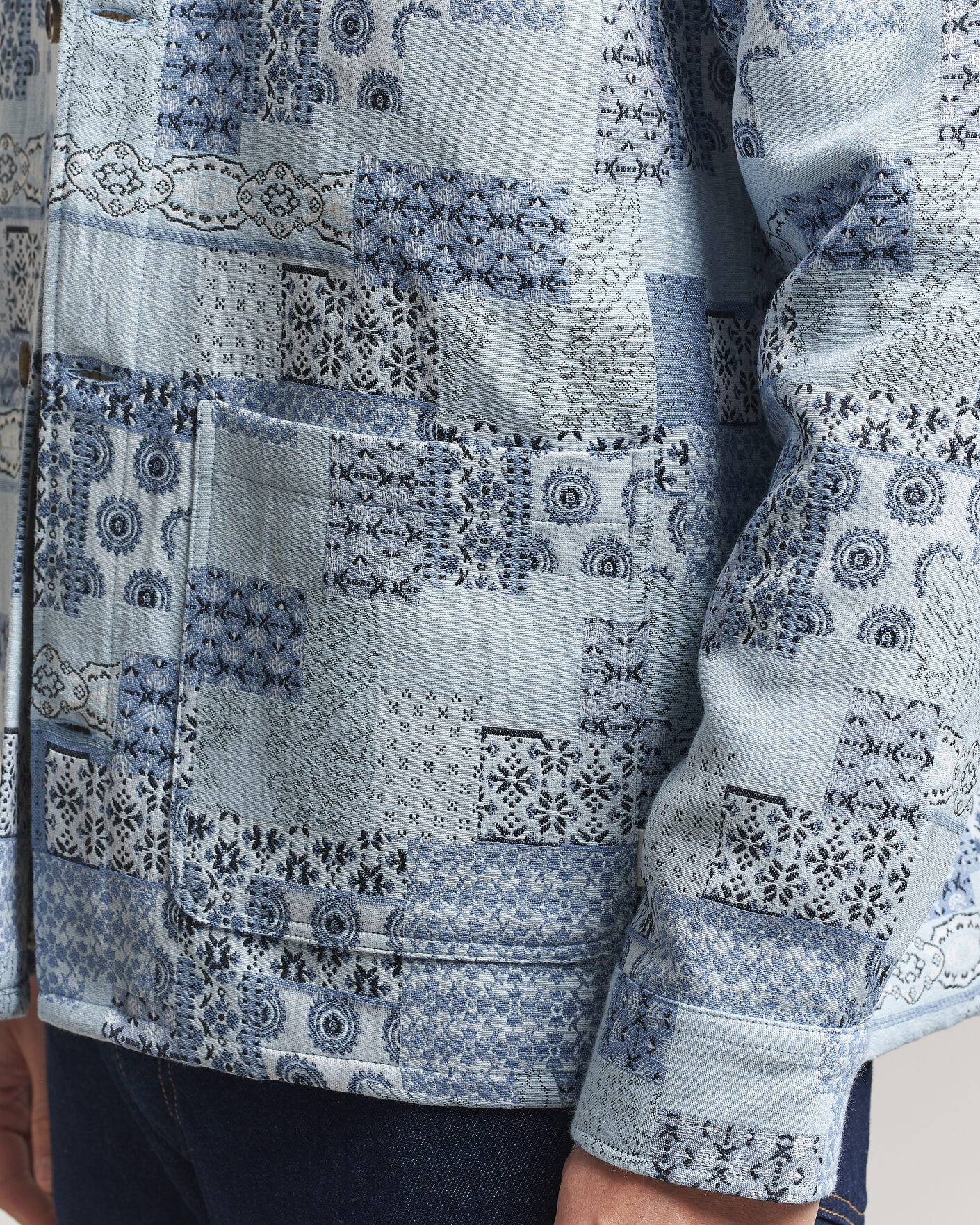 Homme | Chemises | LES DEUX | Patchwork Jacquard Overshirt Skyway Blue