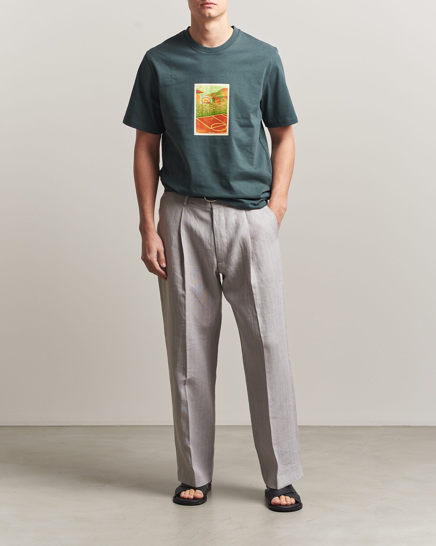Homme | T-shirts | LES DEUX | Court Printed T-Shirt Pine Green